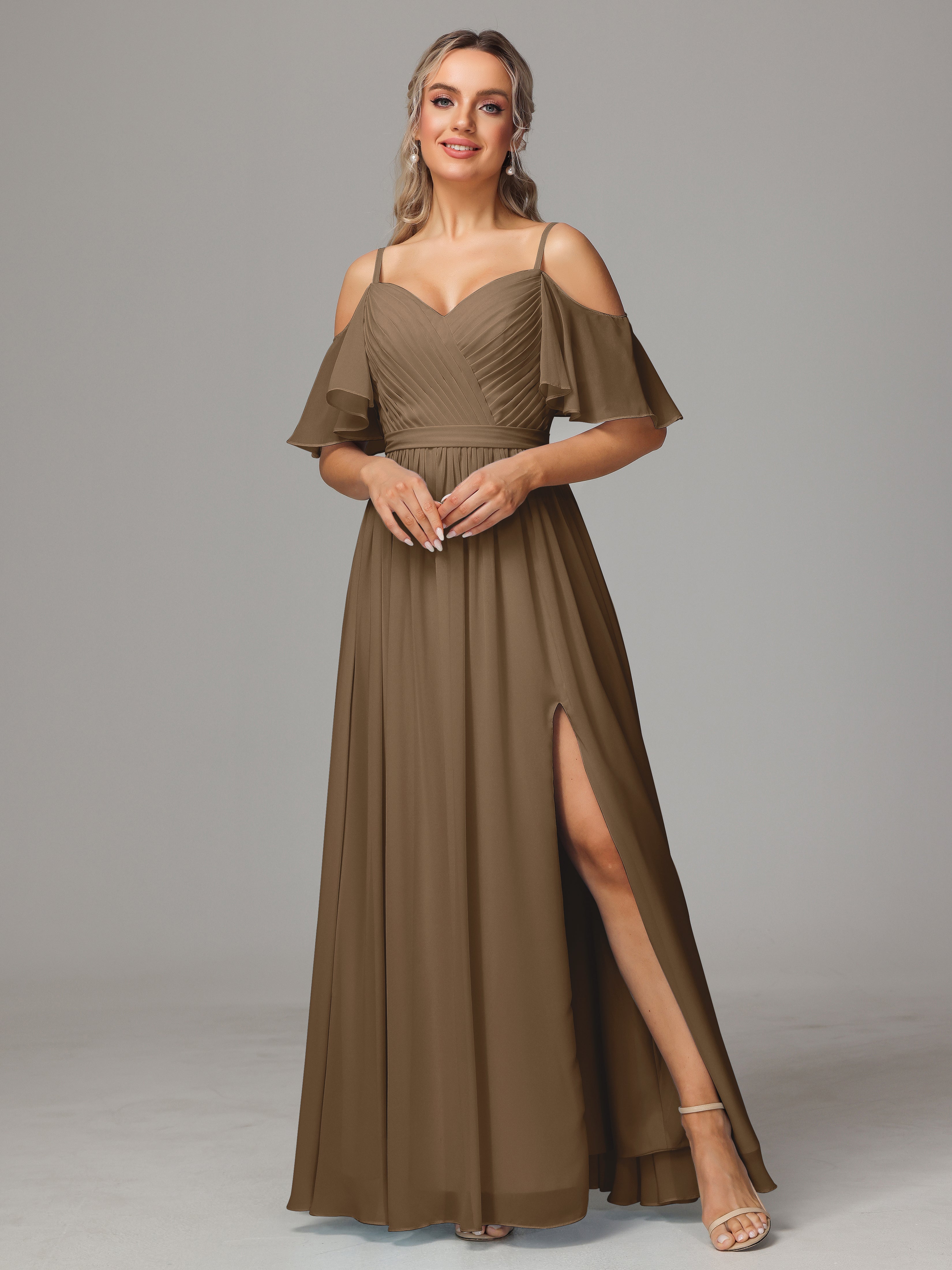 Cinnamon Rose Bridesmaid Dresses Sweetheart Off The Shoulder Long Chiffon Bridesmaid Dresses