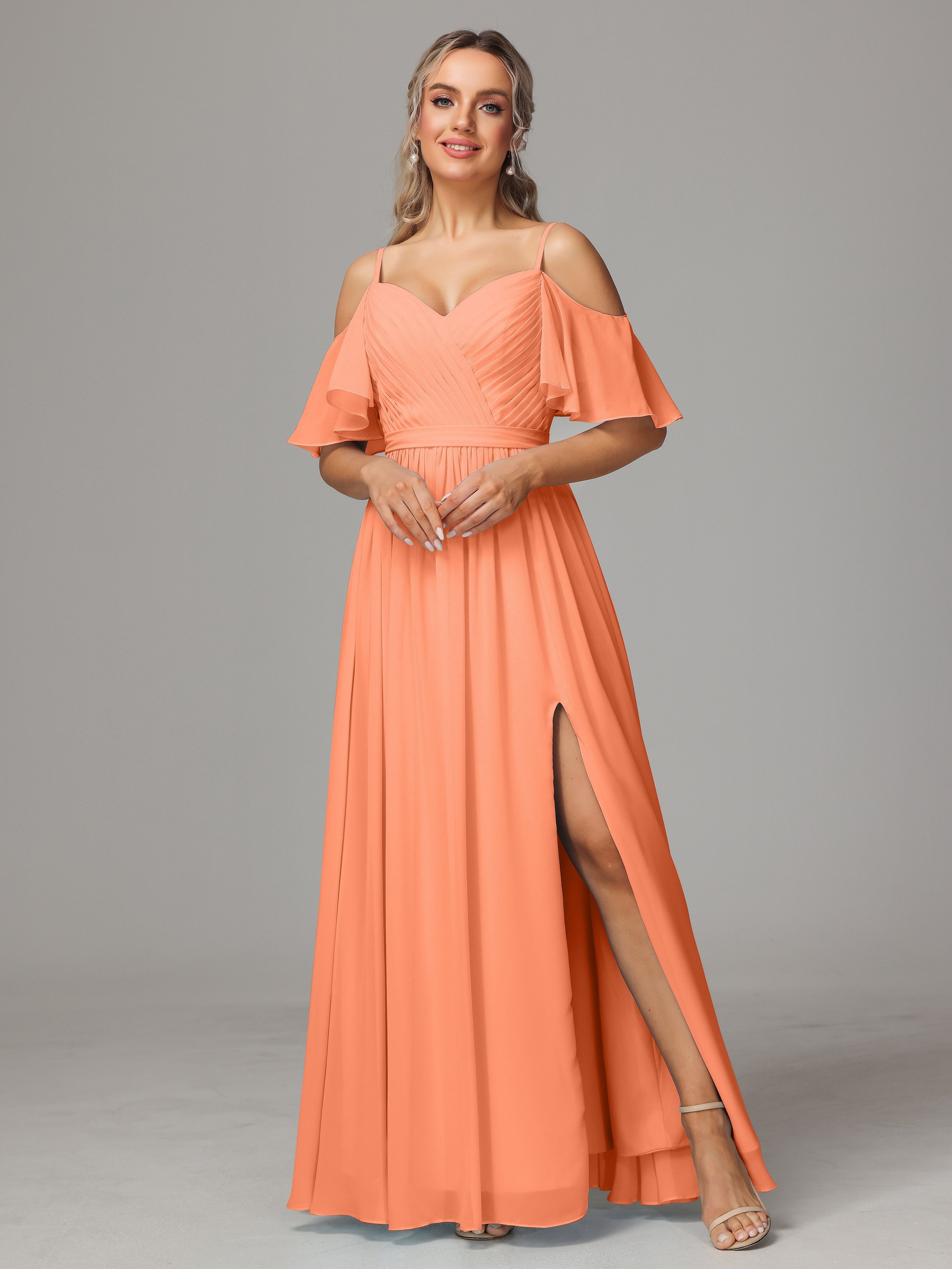 Tahiti Bridesmaid Dresses Sweetheart Off The Shoulder Long Chiffon Bridesmaid Dresses