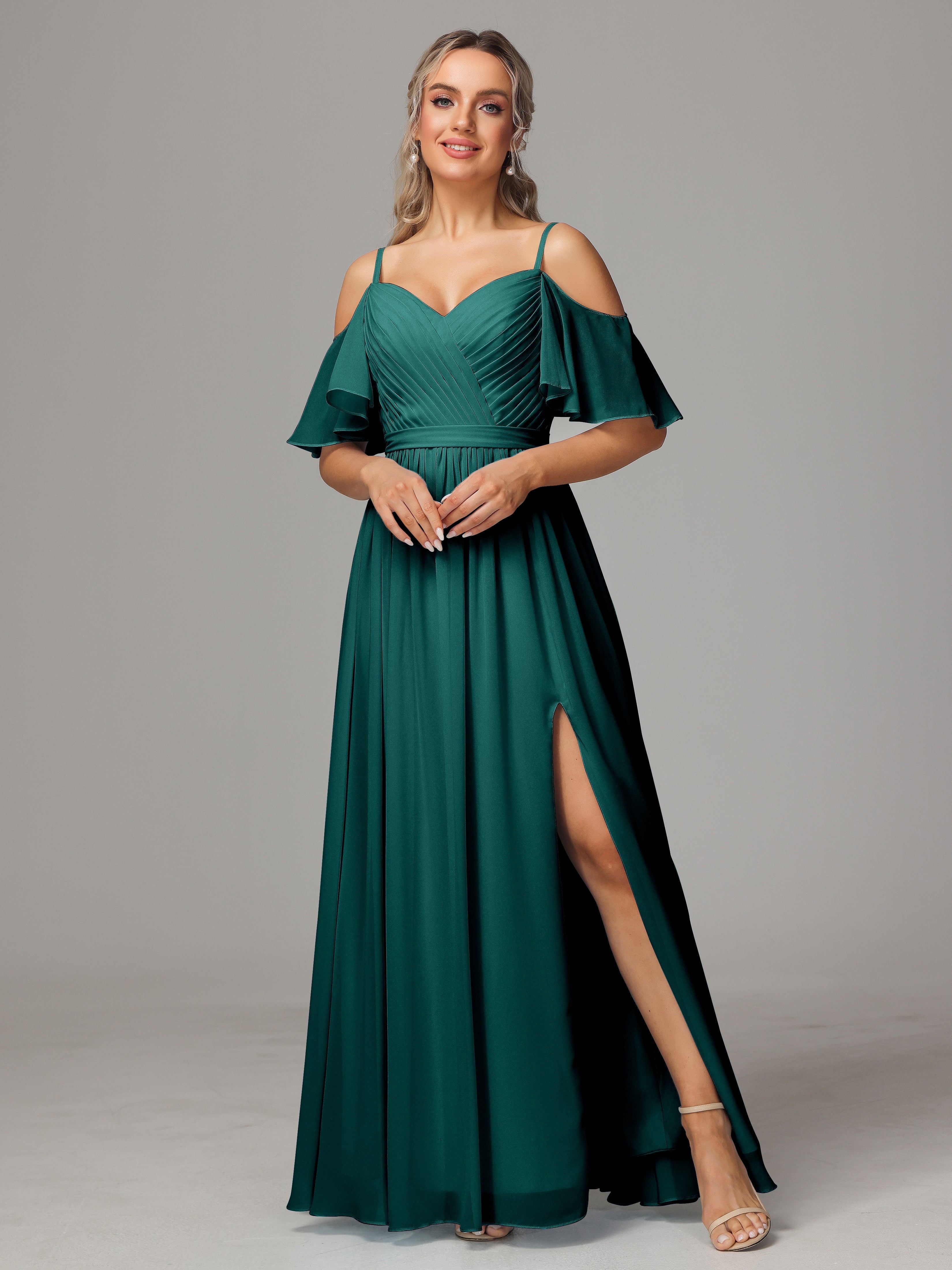 Daffodil Bridesmaid Dresses Sweetheart Off The Shoulder Long Chiffon Bridesmaid Dresses