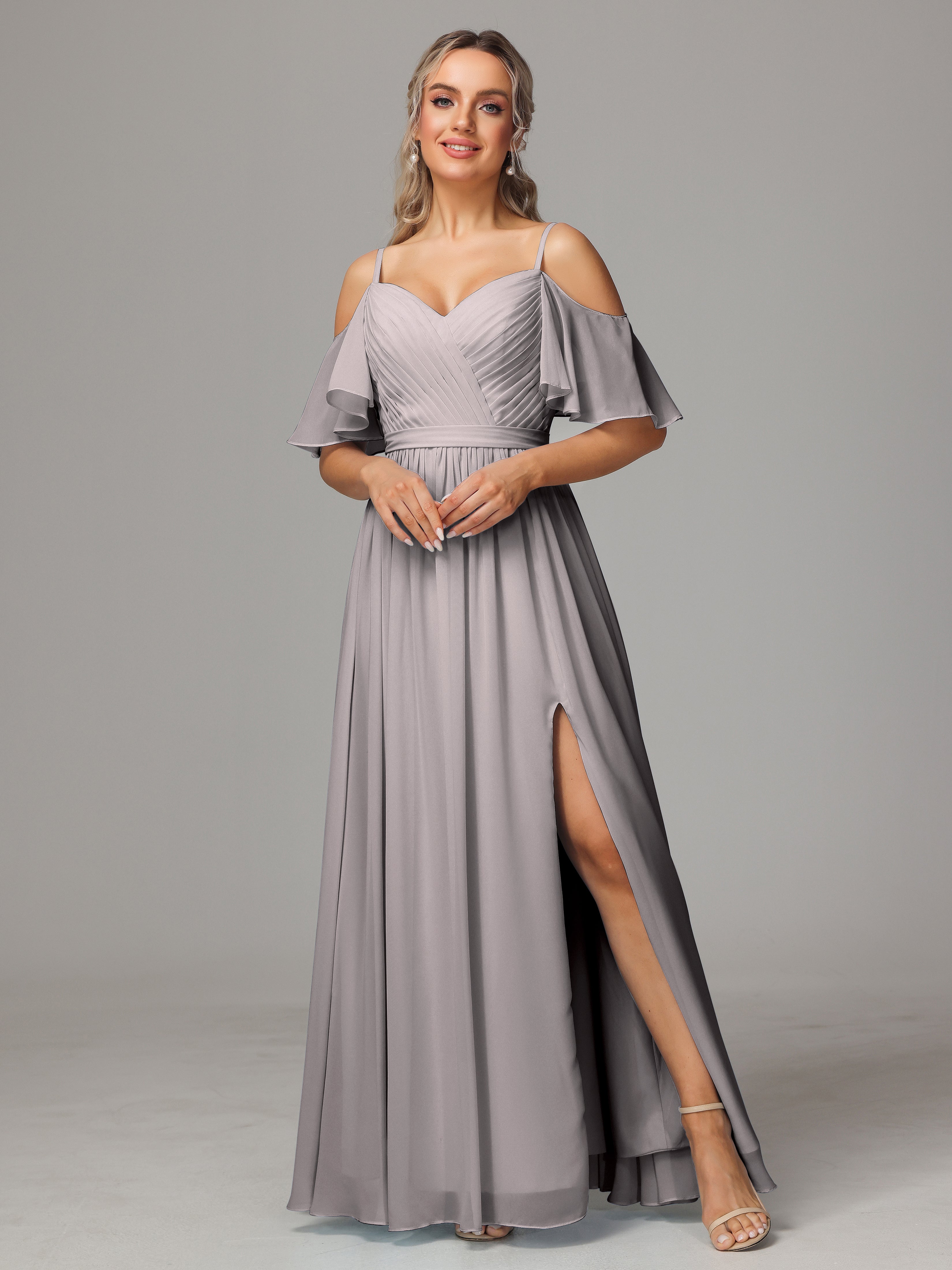 Dusk Bridesmaid Dresses Sweetheart Off The Shoulder Long Chiffon Bridesmaid Dresses