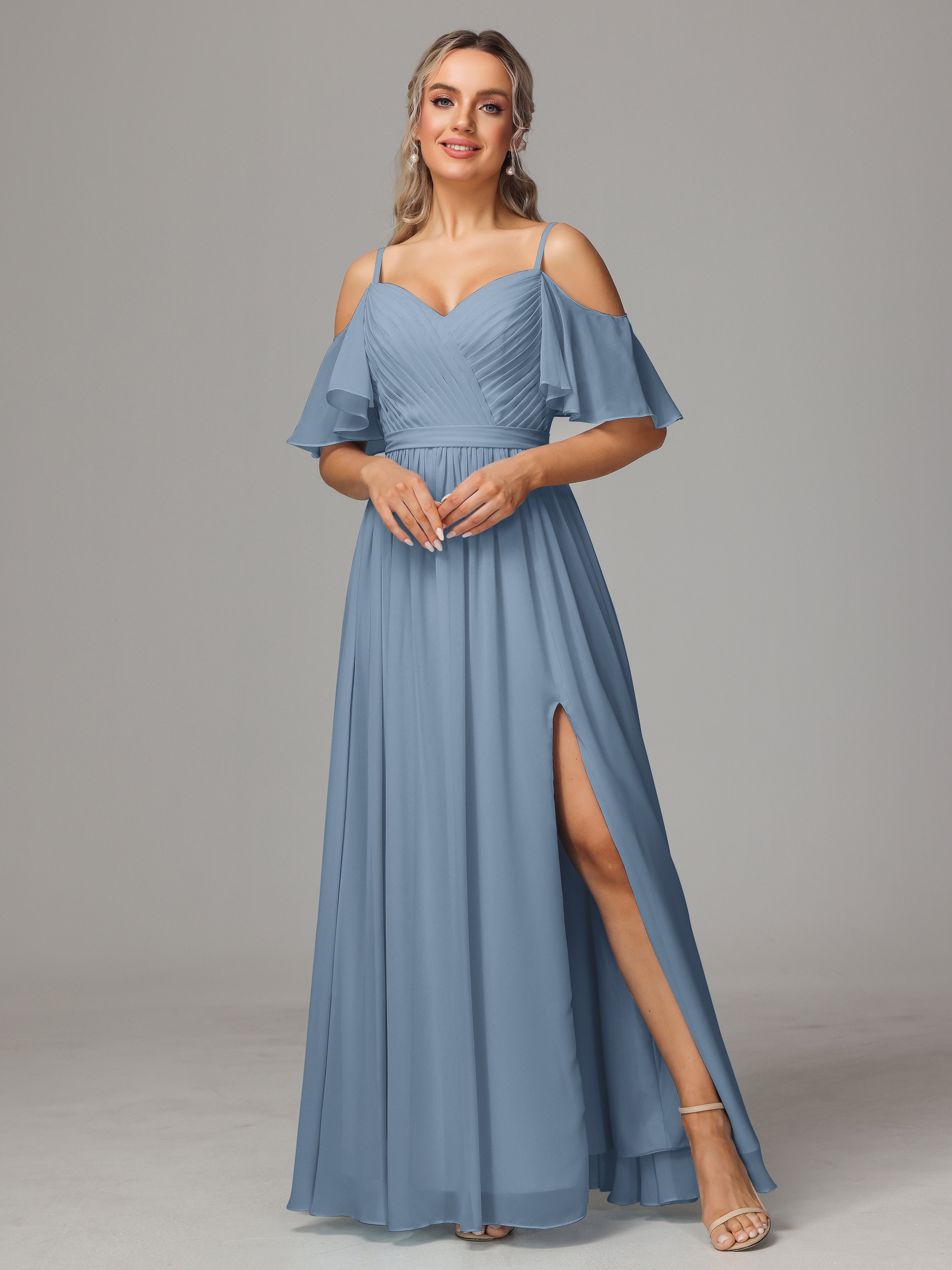 Slate Blue Bridesmaid Dresses Sweetheart Off The Shoulder Long Chiffon Slate Blue Bridesmaid Dresses Sweetheart Off The Shoulder Long Chiffon