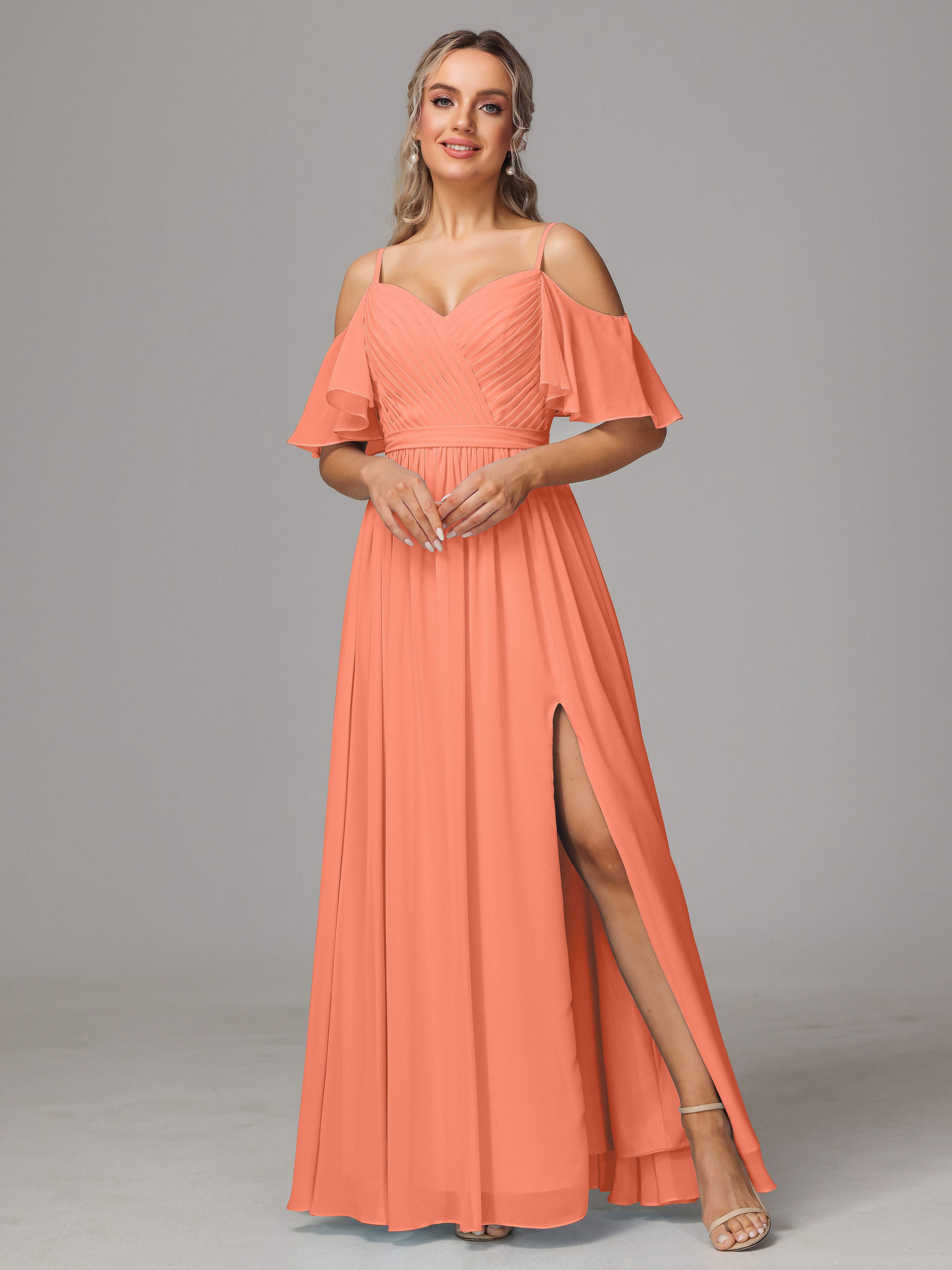 Sunset Bridesmaid Dresses Sweetheart Off The Shoulder Long Chiffon Bri