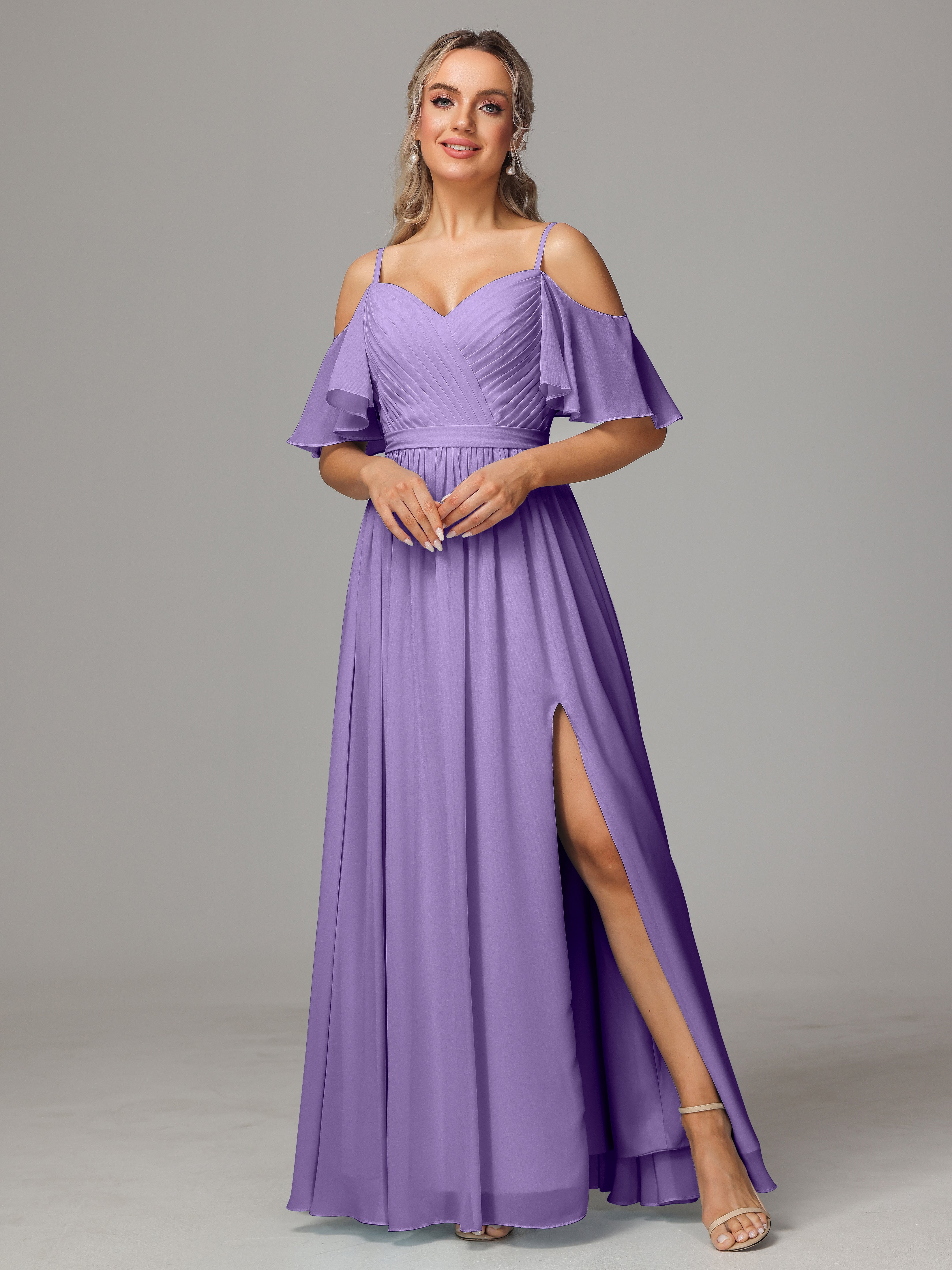 Watermelon Bridesmaid Dress Sweetheart Off The Shoulder Long Chiffon Bridesmaid Dresses