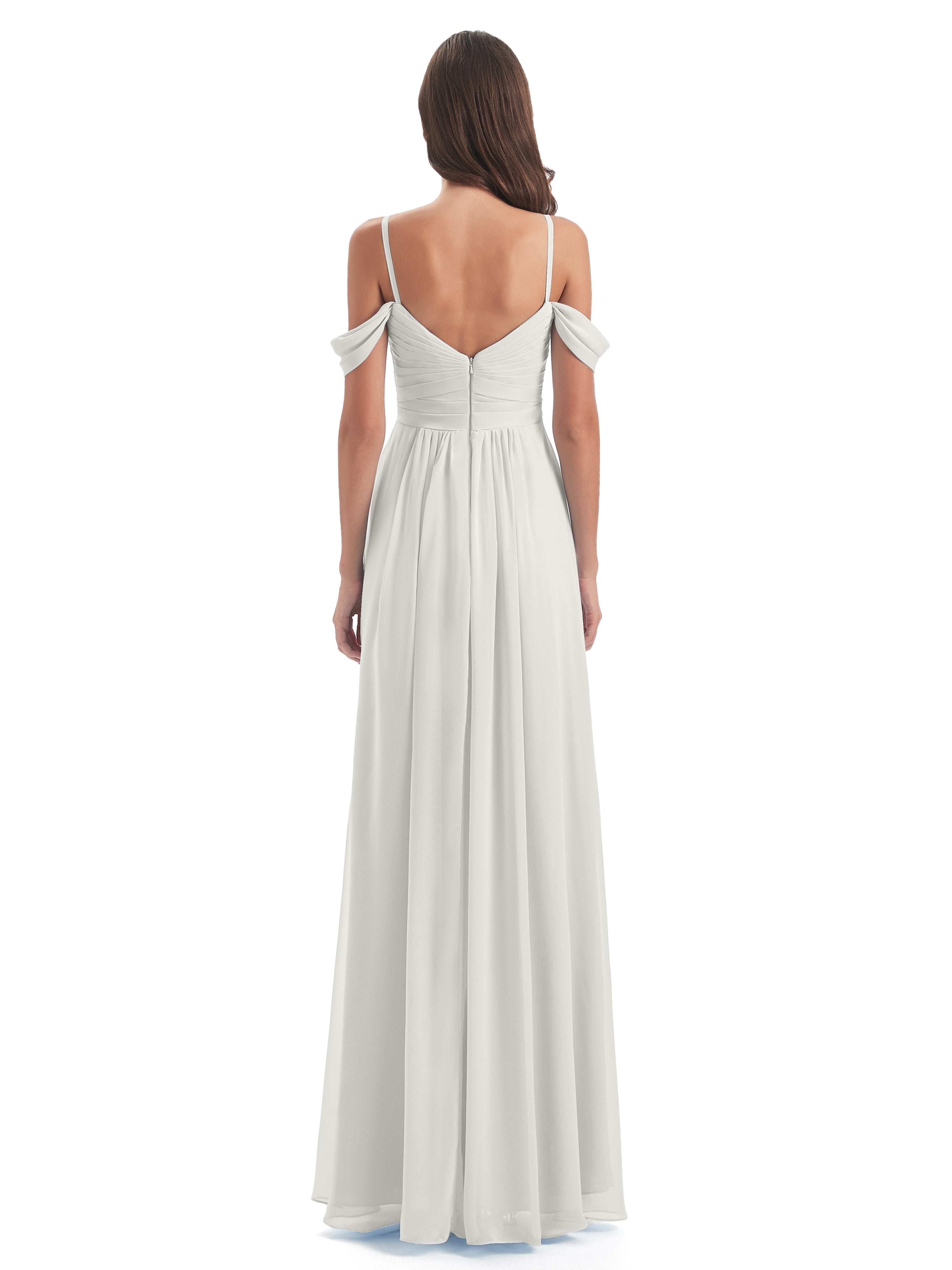 Ivory Bridesmaid Dresses Chiffon Elegant Spaghetti Straps Split Long B