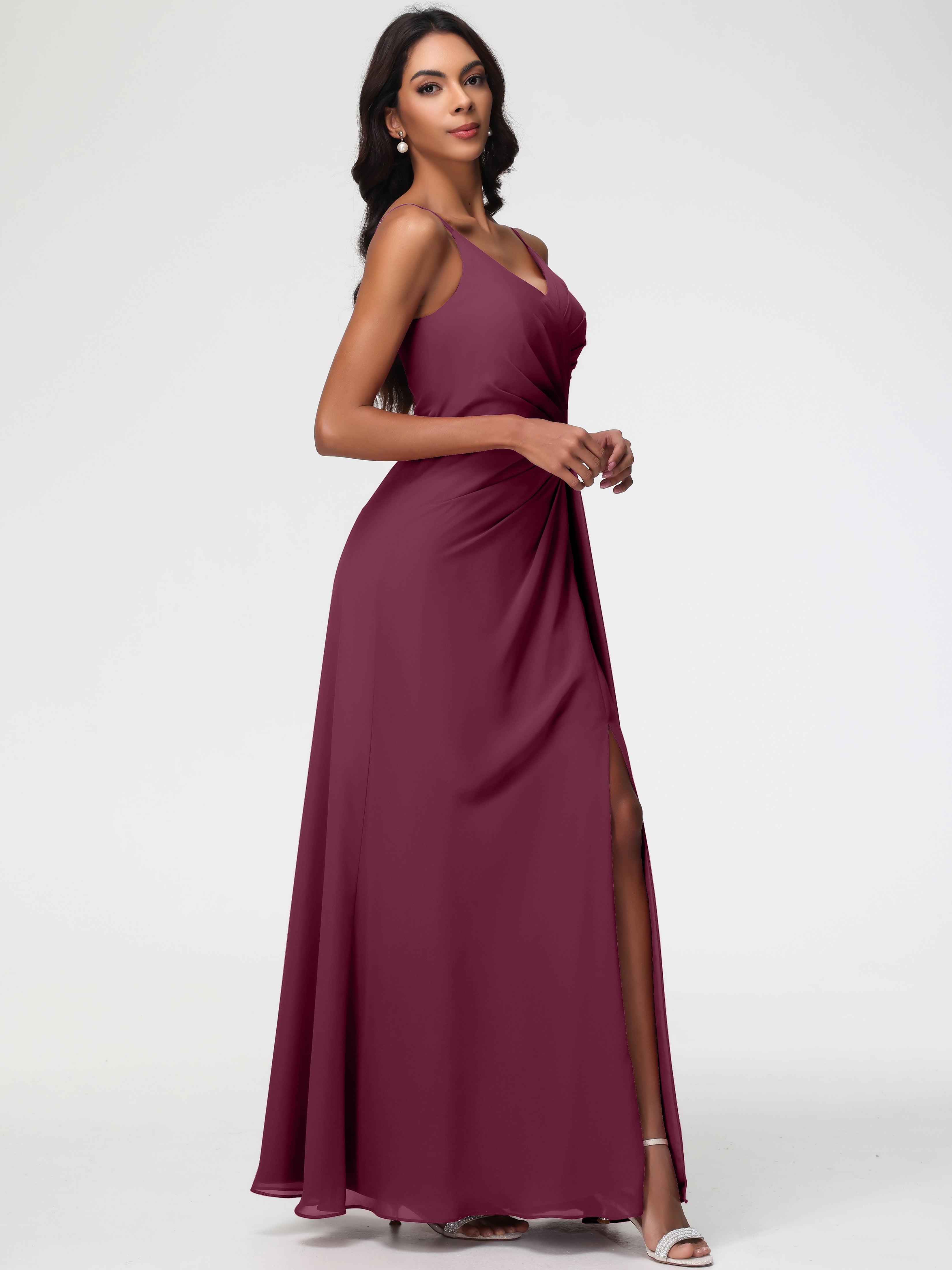 A-Line V-Neck Sleeveless Spaghetti Straps Pleats Chiffon Bridesmaid Dresses With Split (Copy)