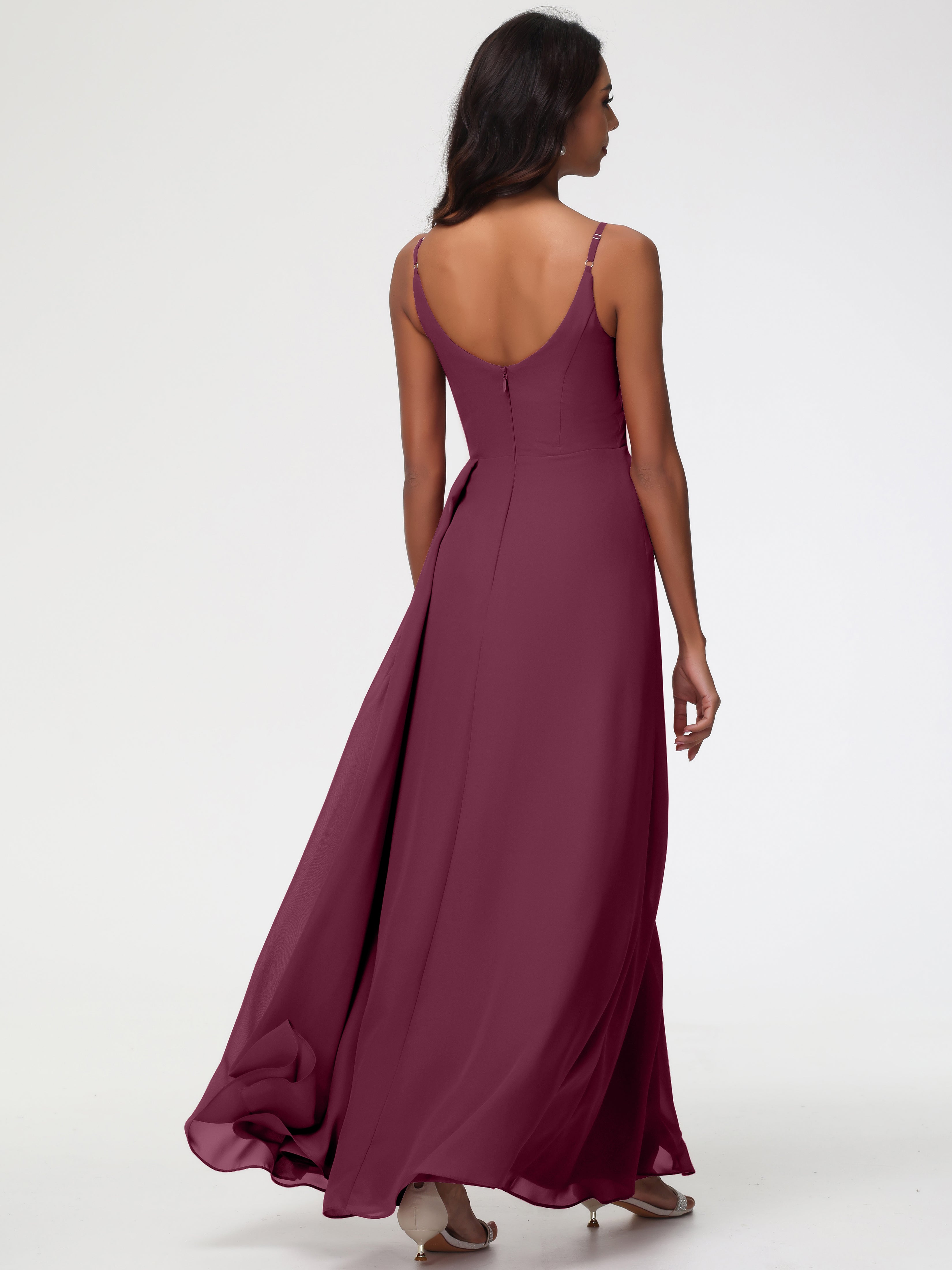 A-Line V-Neck Sleeveless Spaghetti Straps Pleats Chiffon Bridesmaid Dresses With Split (Copy)