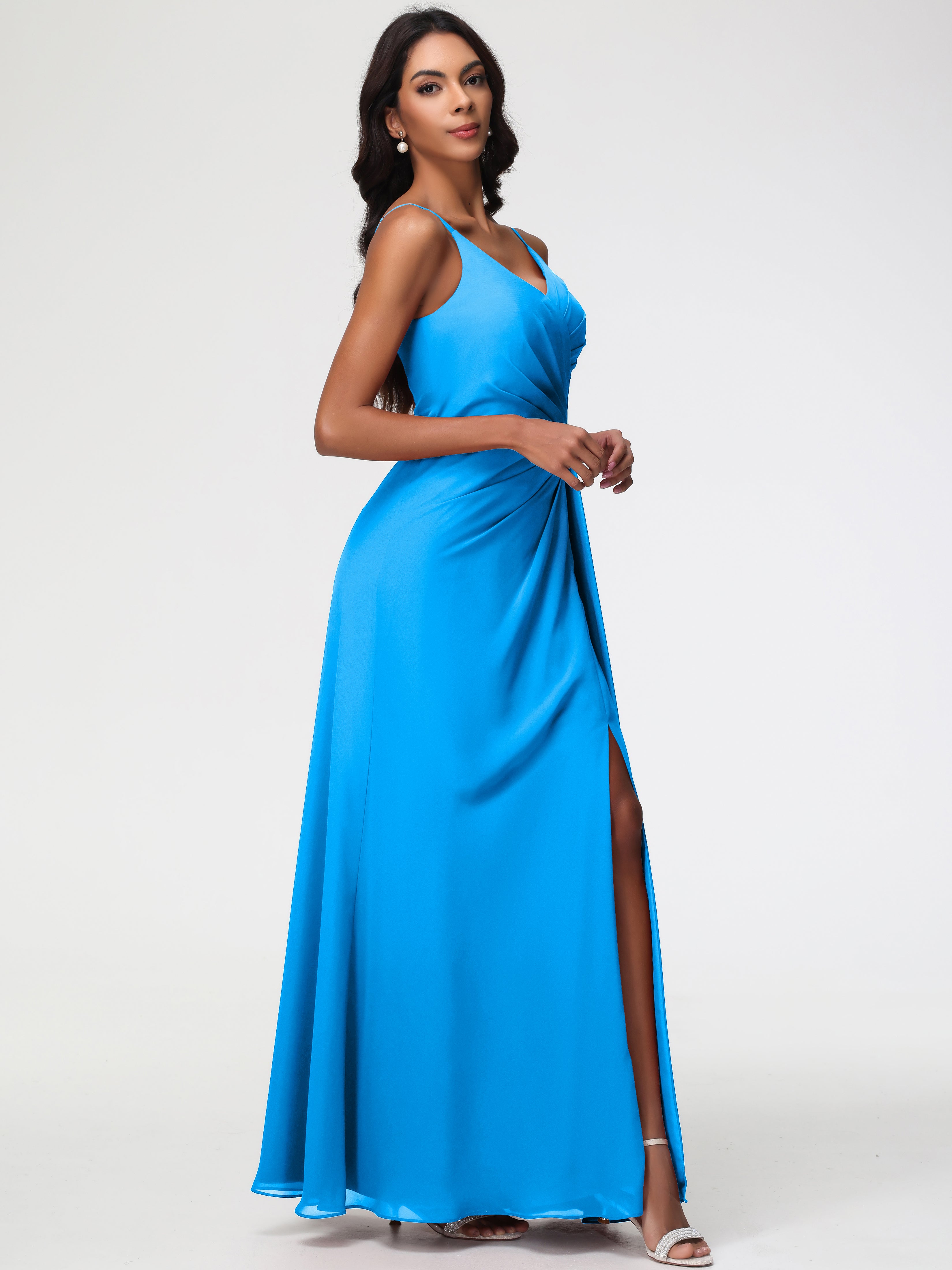 A-Line V-Neck Sleeveless Spaghetti Straps Pleats Chiffon Bridesmaid Dresses With Split (Copy)