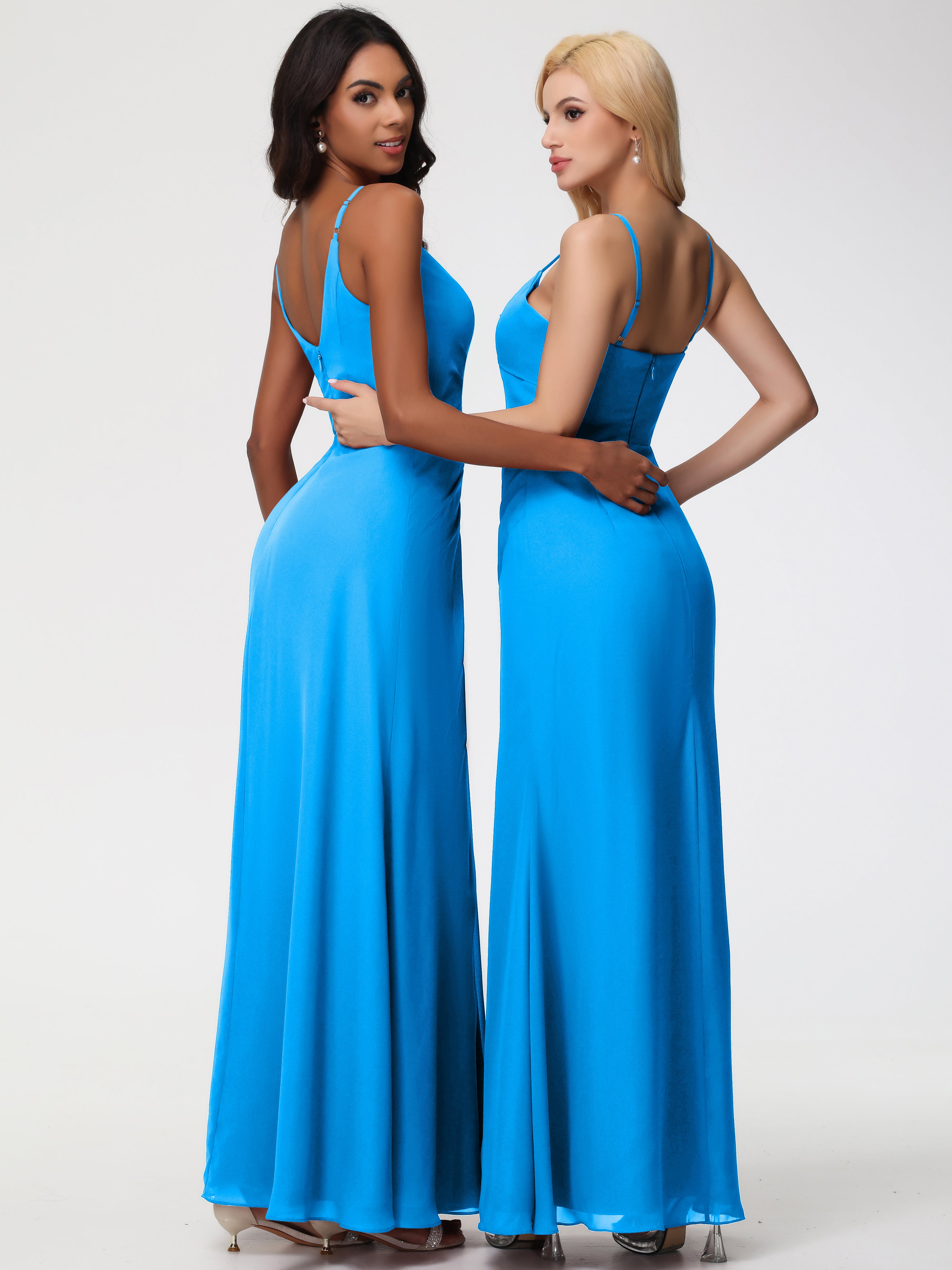 A-Line V-Neck Sleeveless Spaghetti Straps Pleats Chiffon Bridesmaid Dresses With Split (Copy)