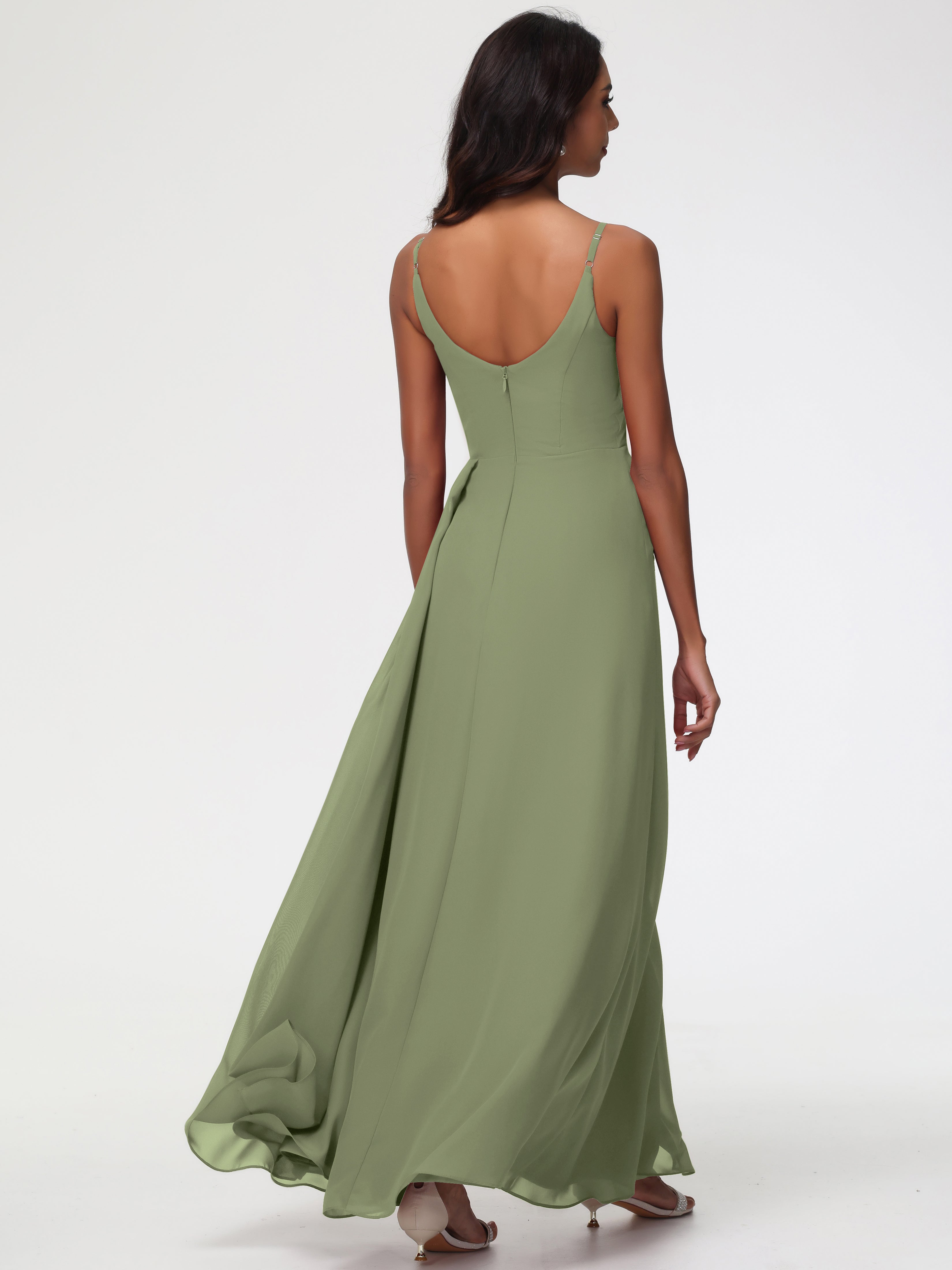A-Line V-Neck Sleeveless Spaghetti Straps Pleats Chiffon Bridesmaid Dresses With Split (Copy)