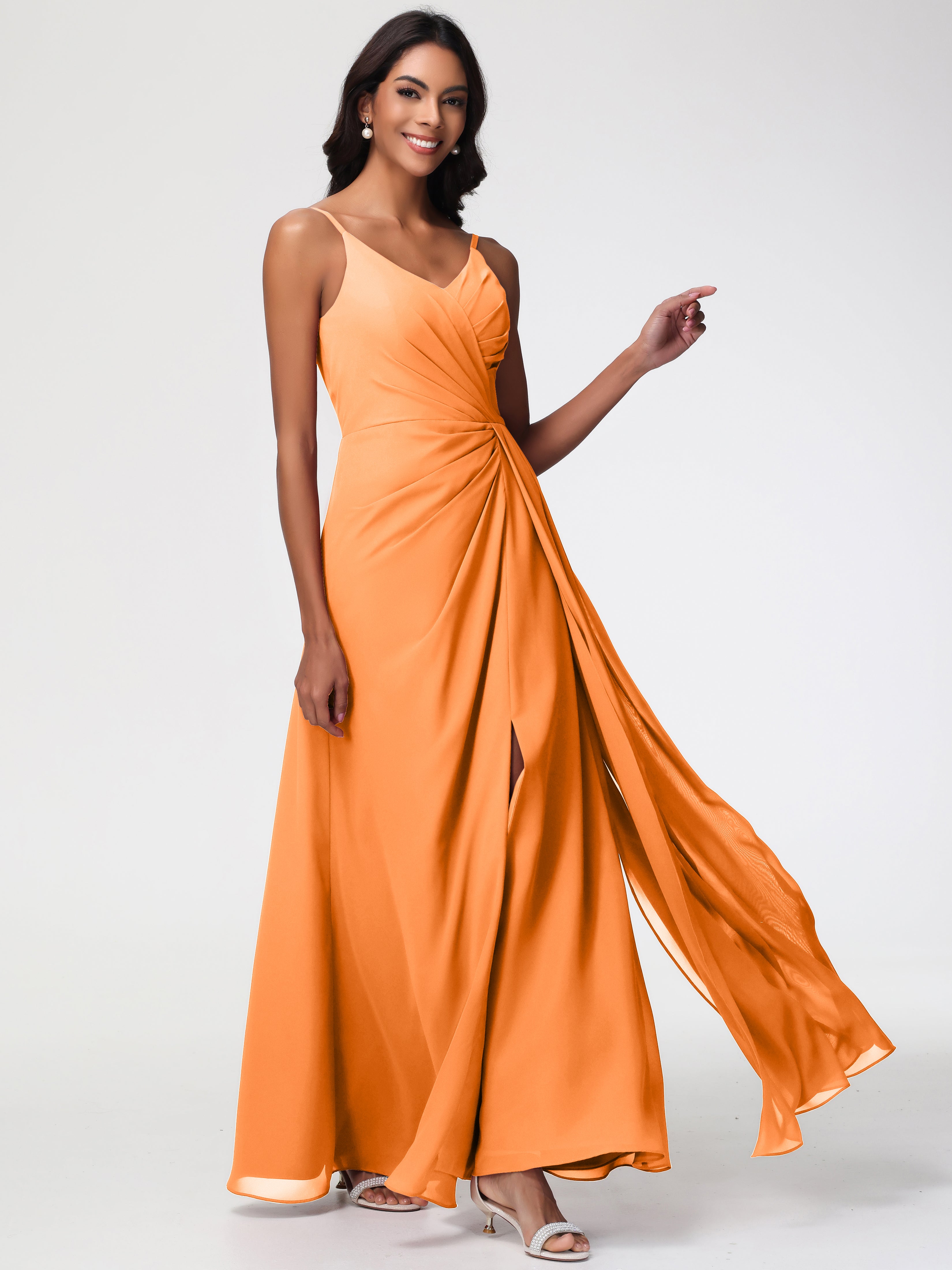 A-Line V-Neck Sleeveless Spaghetti Straps Pleats Chiffon Bridesmaid Dresses With Split (Copy)