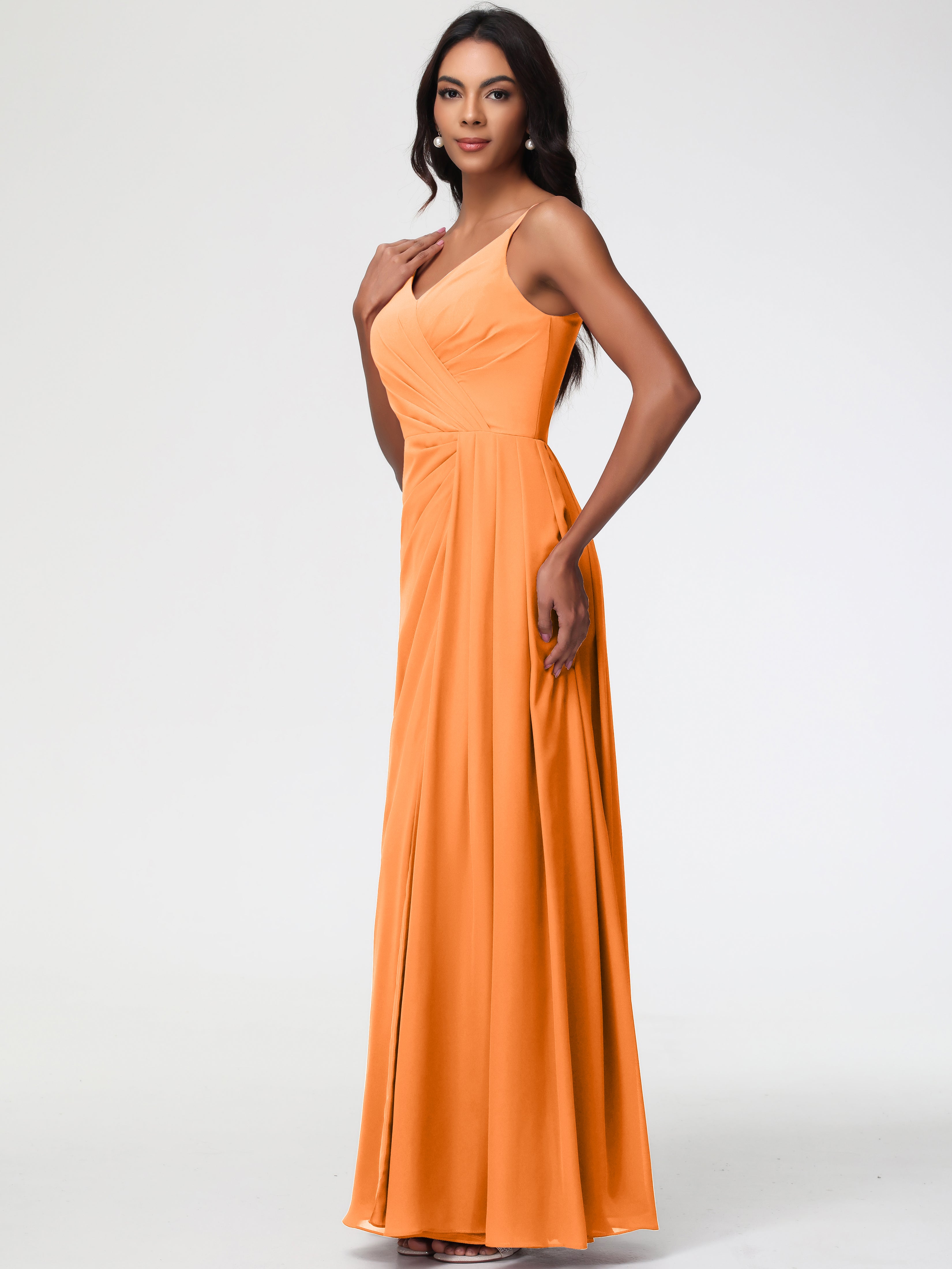 A-Line V-Neck Sleeveless Spaghetti Straps Pleats Chiffon Bridesmaid Dresses With Split (Copy)