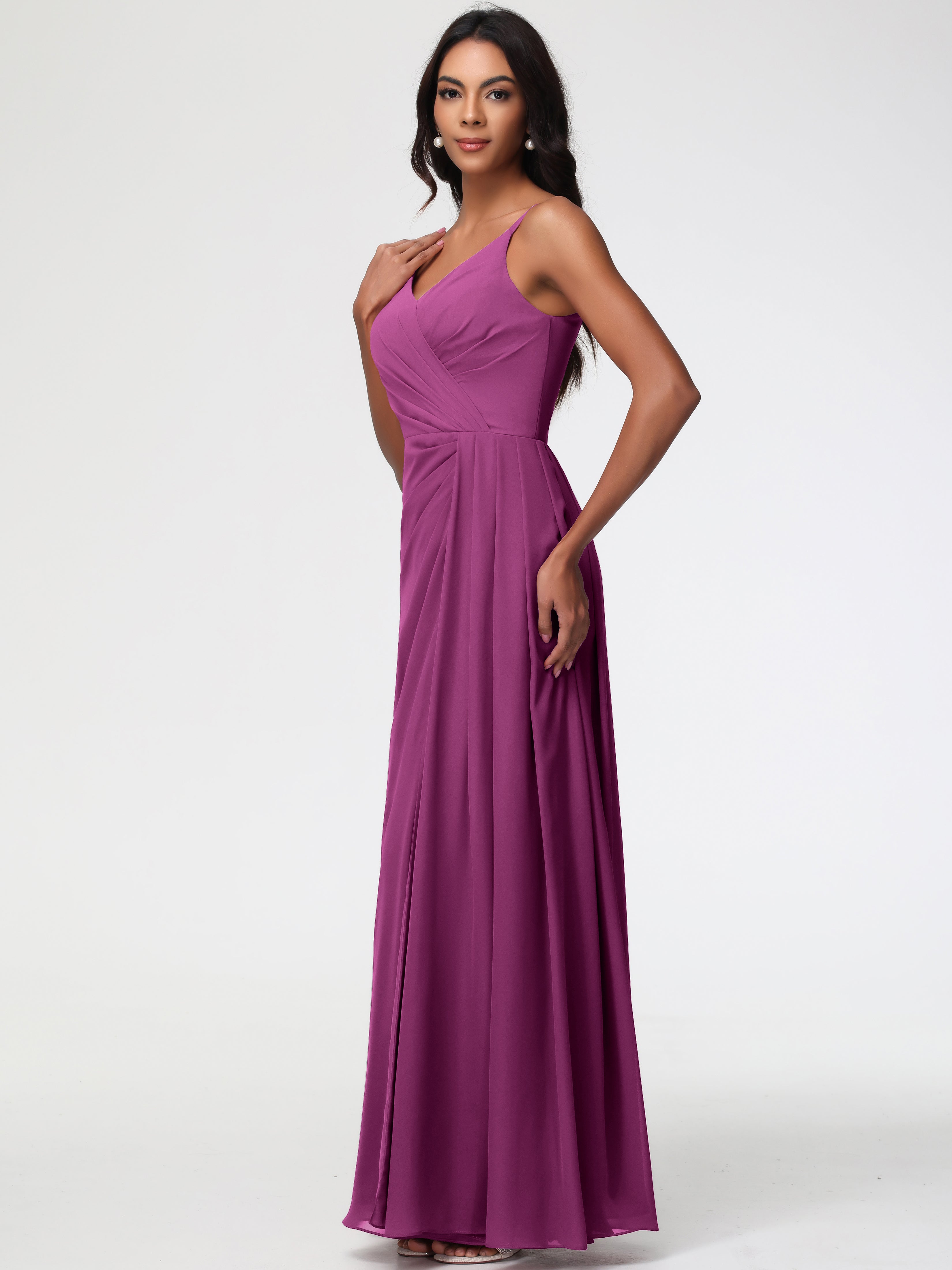 A-Line V-Neck Sleeveless Spaghetti Straps Pleats Chiffon Bridesmaid Dresses With Split (Copy)