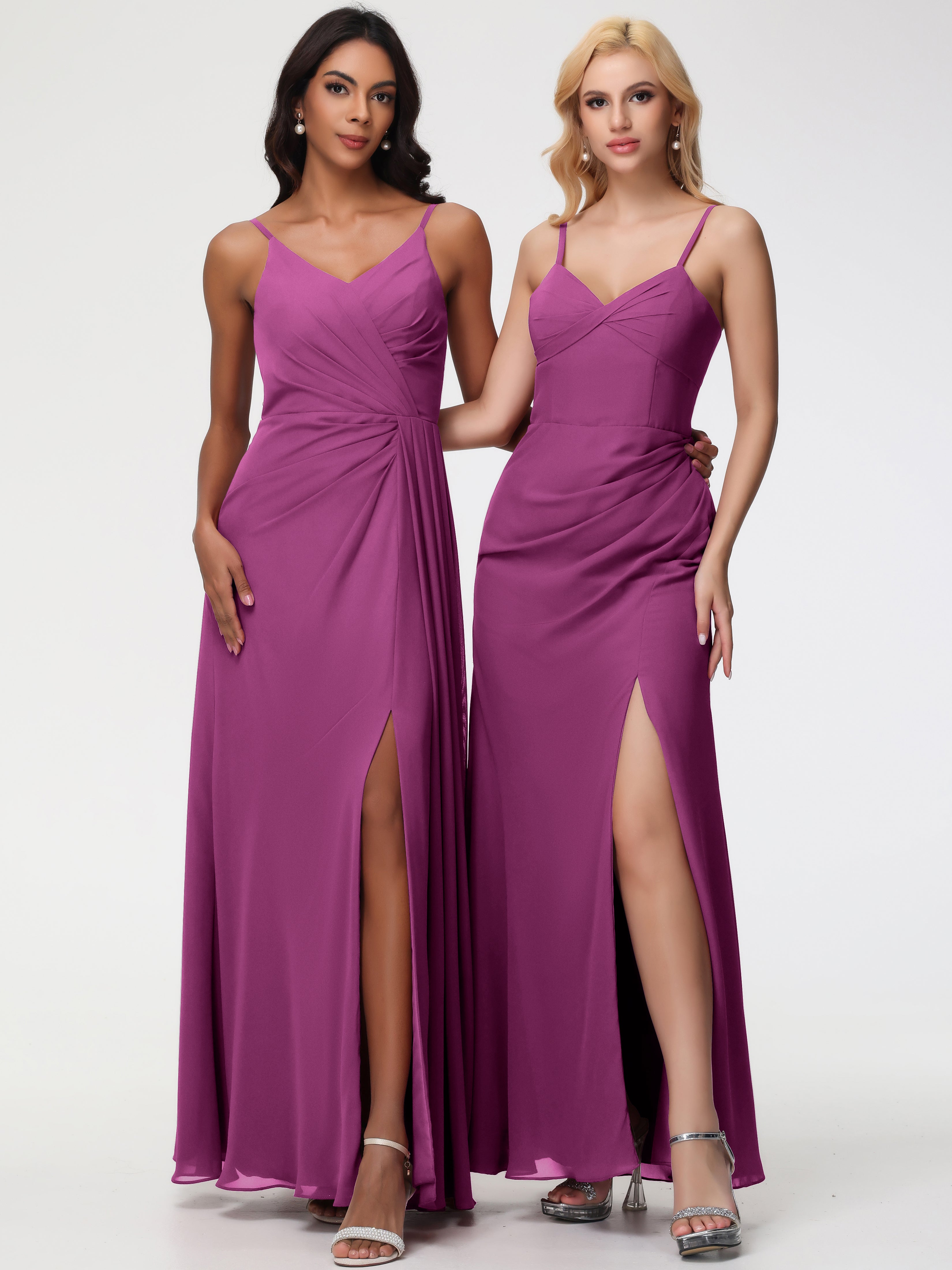 A-Line V-Neck Sleeveless Spaghetti Straps Pleats Chiffon Bridesmaid Dresses With Split (Copy)