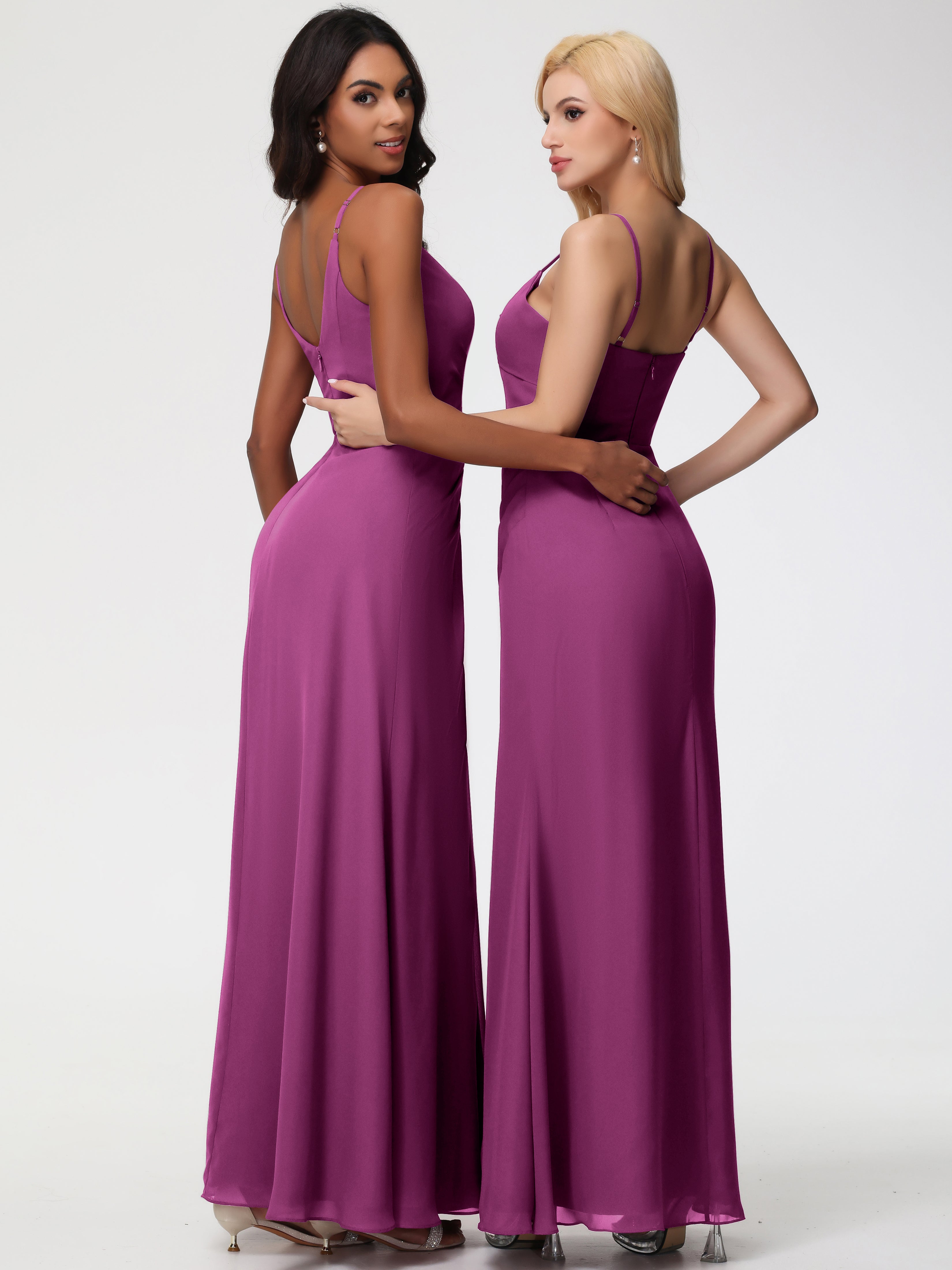 A-Line V-Neck Sleeveless Spaghetti Straps Pleats Chiffon Bridesmaid Dresses With Split (Copy)