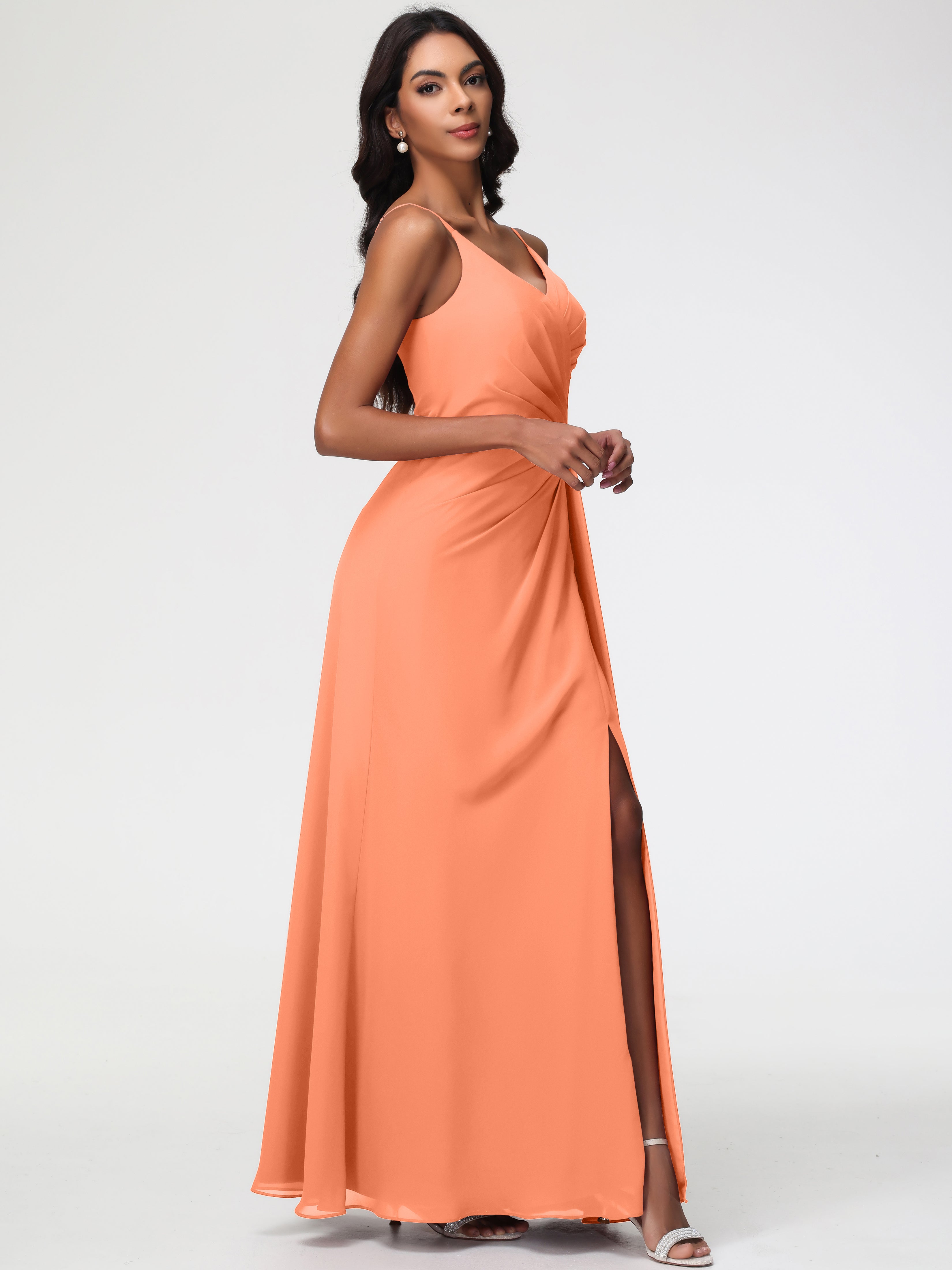 A-Line V-Neck Sleeveless Spaghetti Straps Pleats Chiffon Bridesmaid Dresses With Split (Copy)