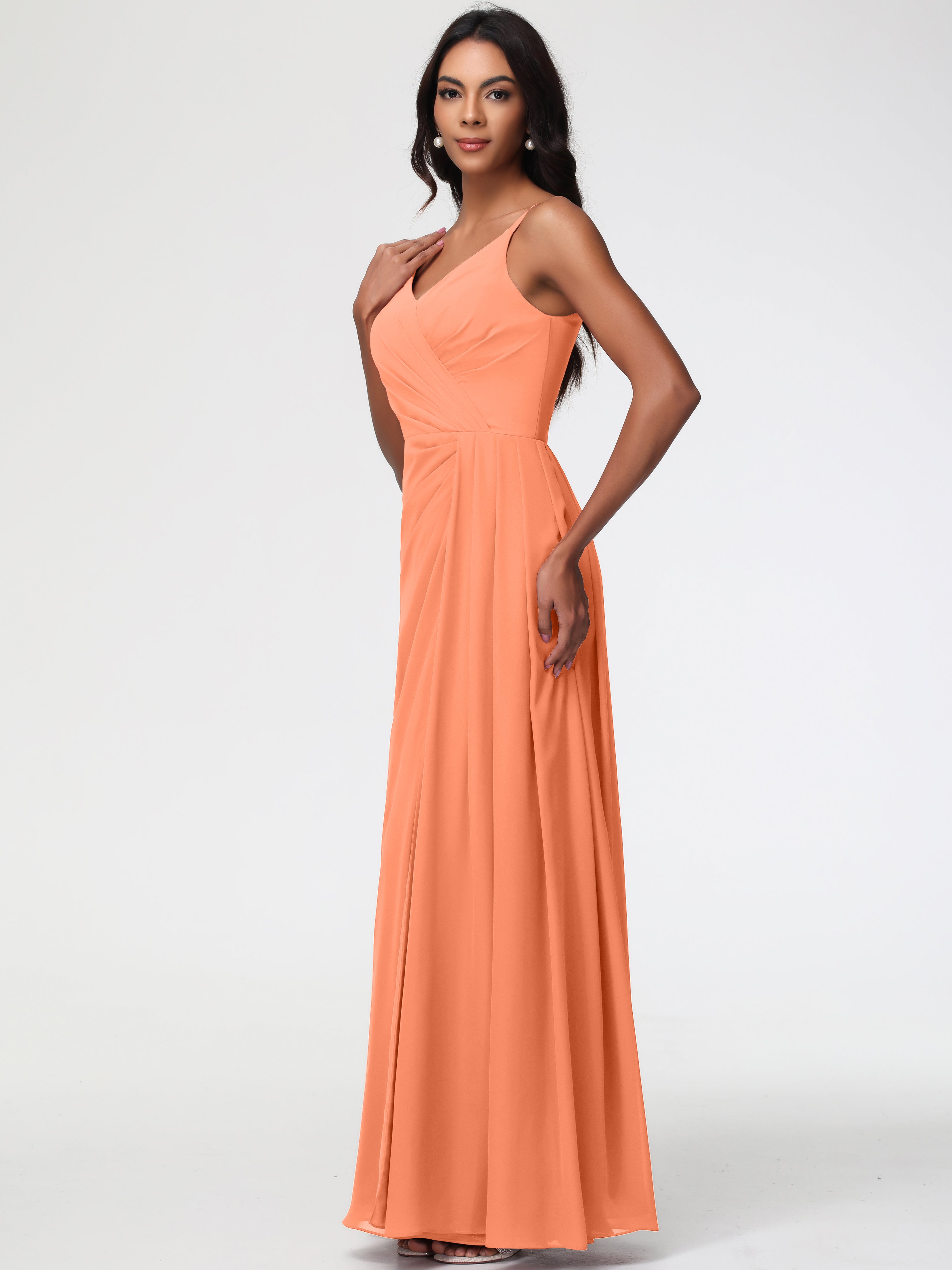 A-Line V-Neck Sleeveless Spaghetti Straps Pleats Chiffon Bridesmaid Dresses With Split (Copy)
