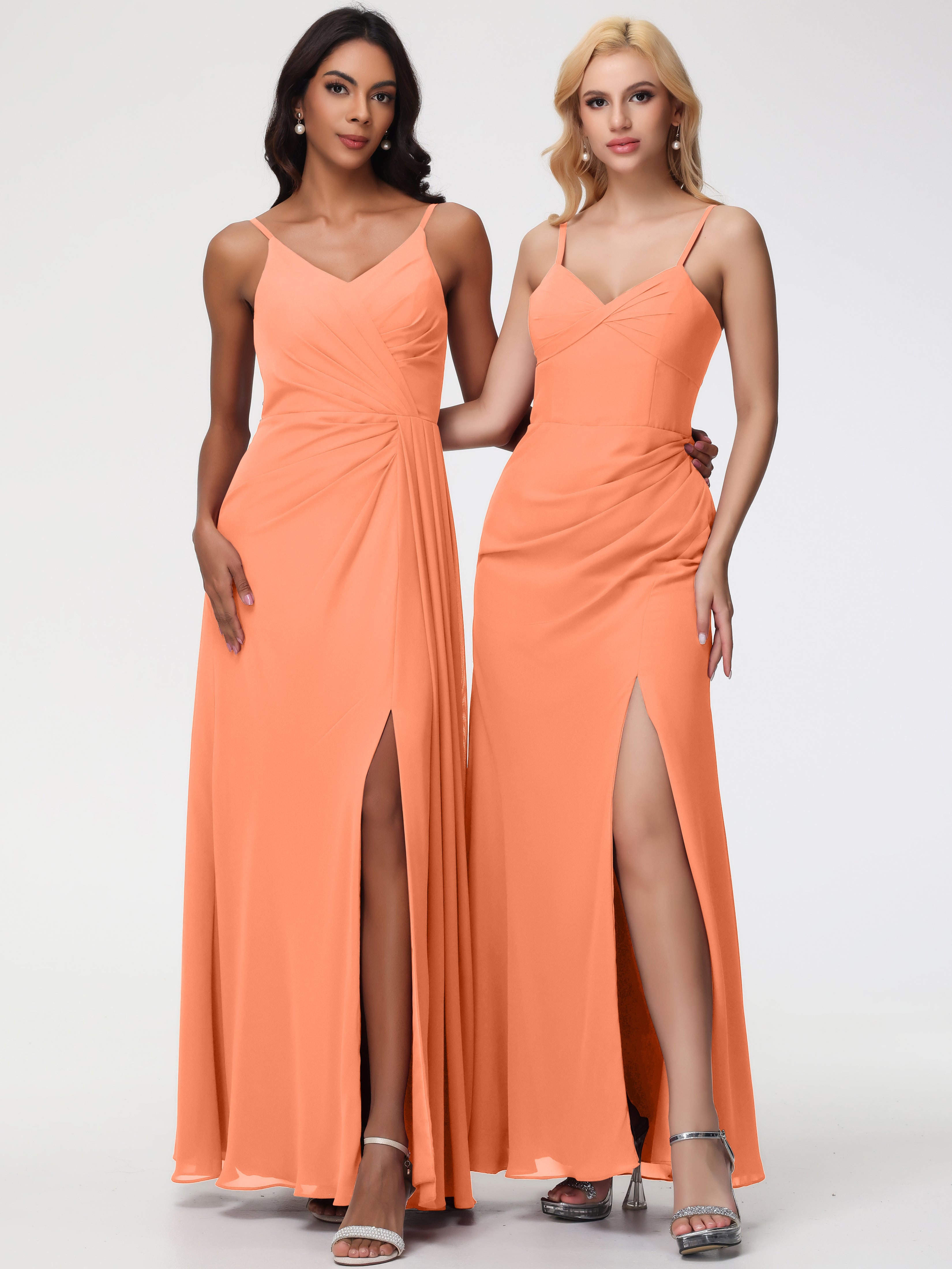 A-Line V-Neck Sleeveless Spaghetti Straps Pleats Chiffon Bridesmaid Dresses With Split (Copy)