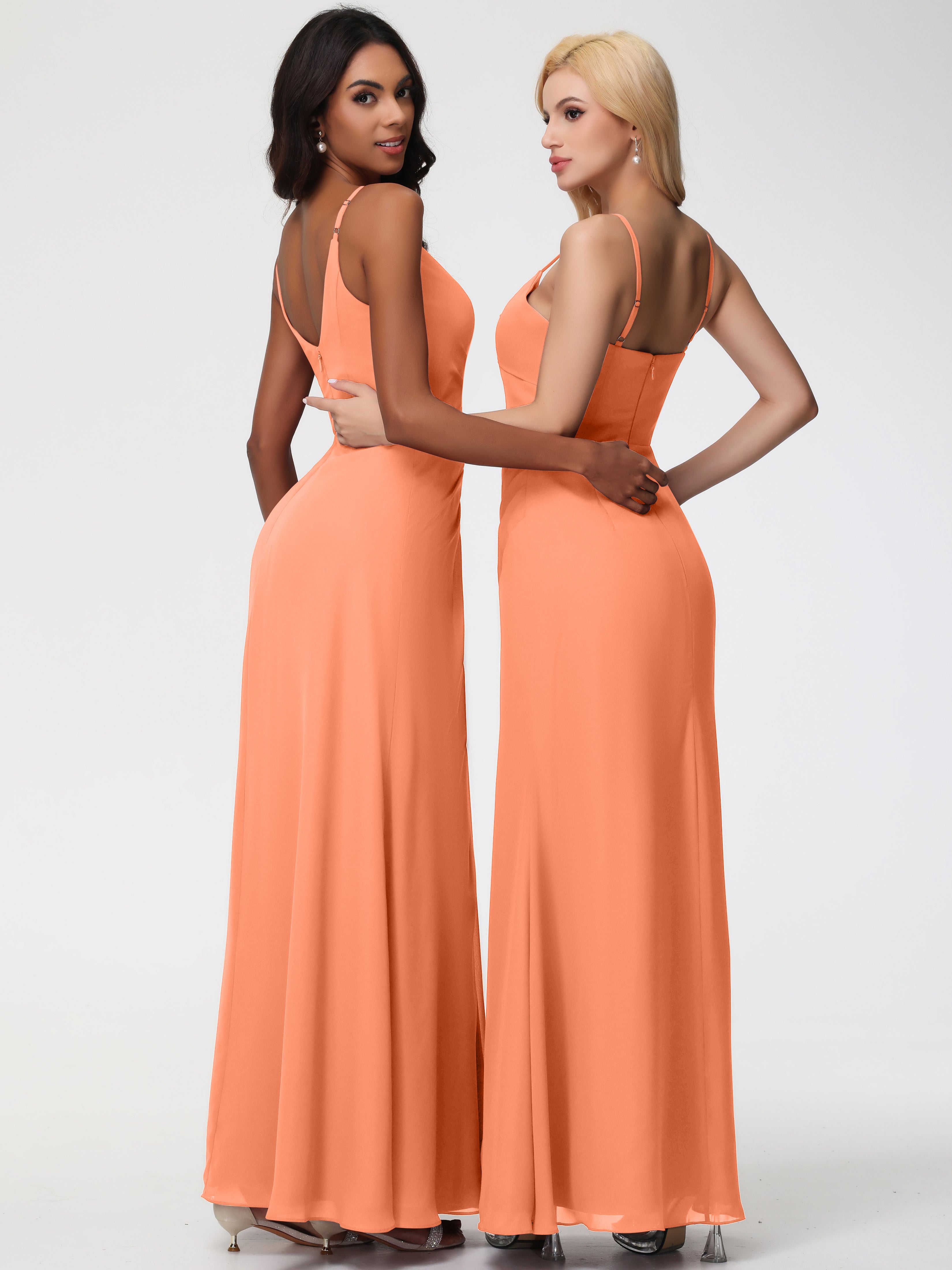 A-Line V-Neck Sleeveless Spaghetti Straps Pleats Chiffon Bridesmaid Dresses With Split (Copy)