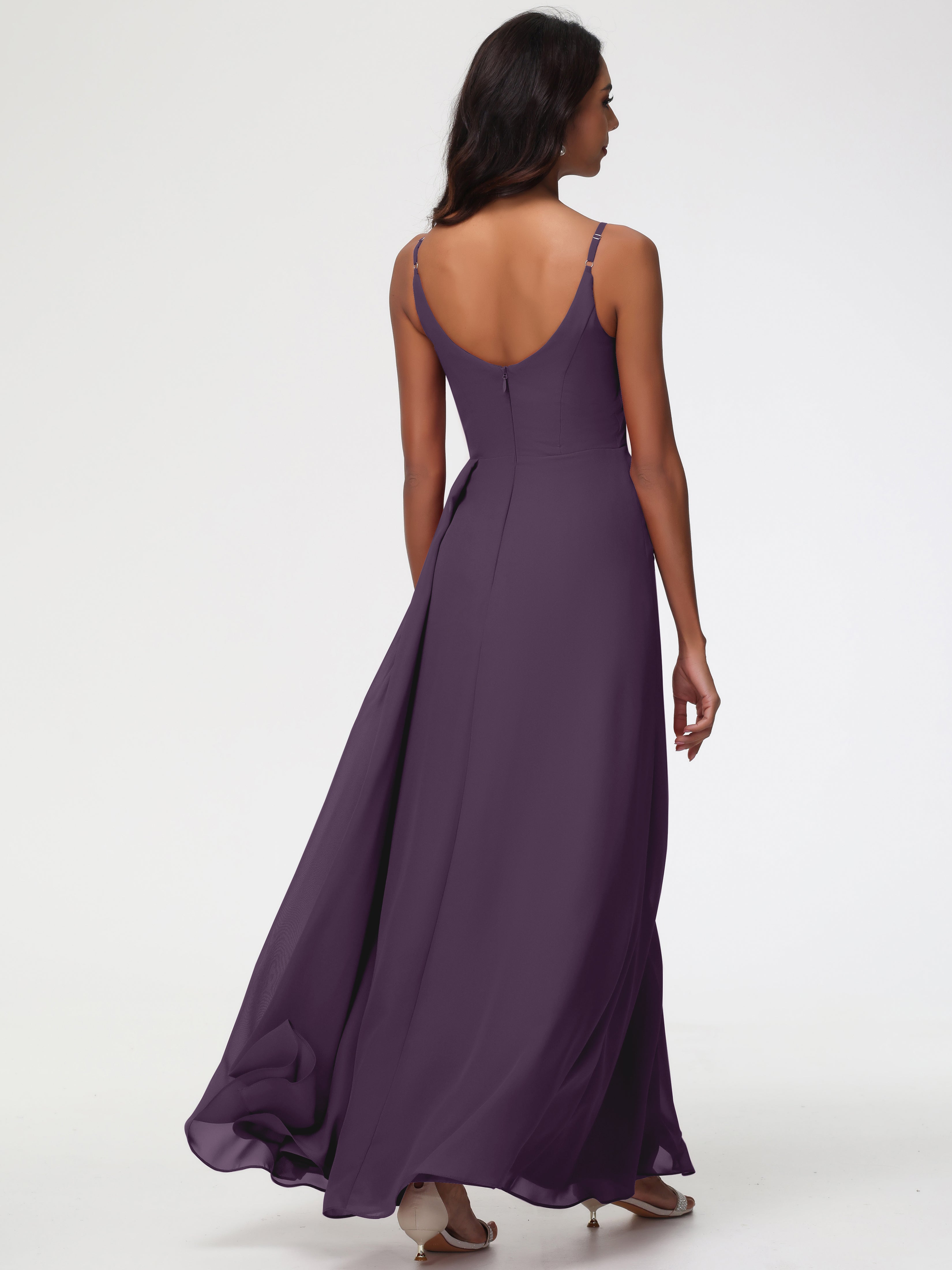 A-Line V-Neck Sleeveless Spaghetti Straps Pleats Chiffon Bridesmaid Dresses With Split (Copy)