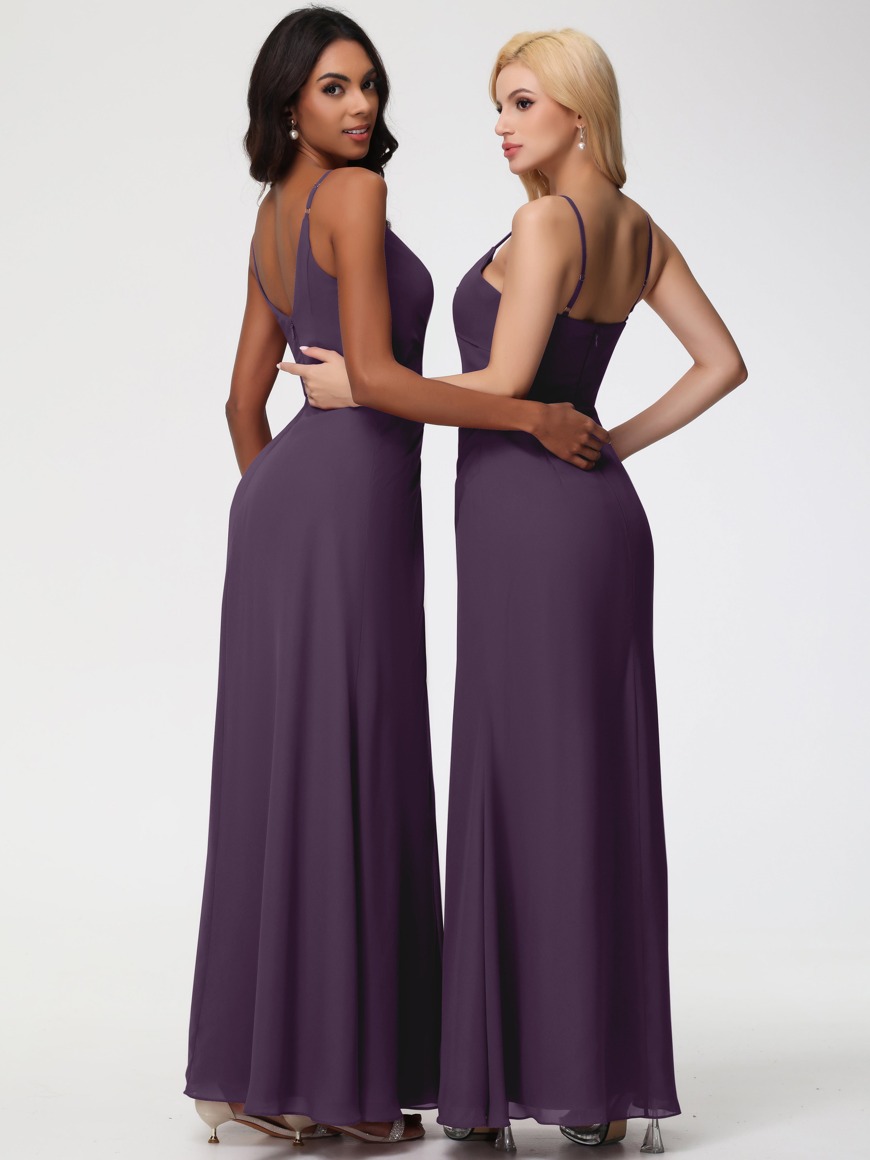 A-Line V-Neck Sleeveless Spaghetti Straps Pleats Chiffon Bridesmaid Dresses With Split (Copy)