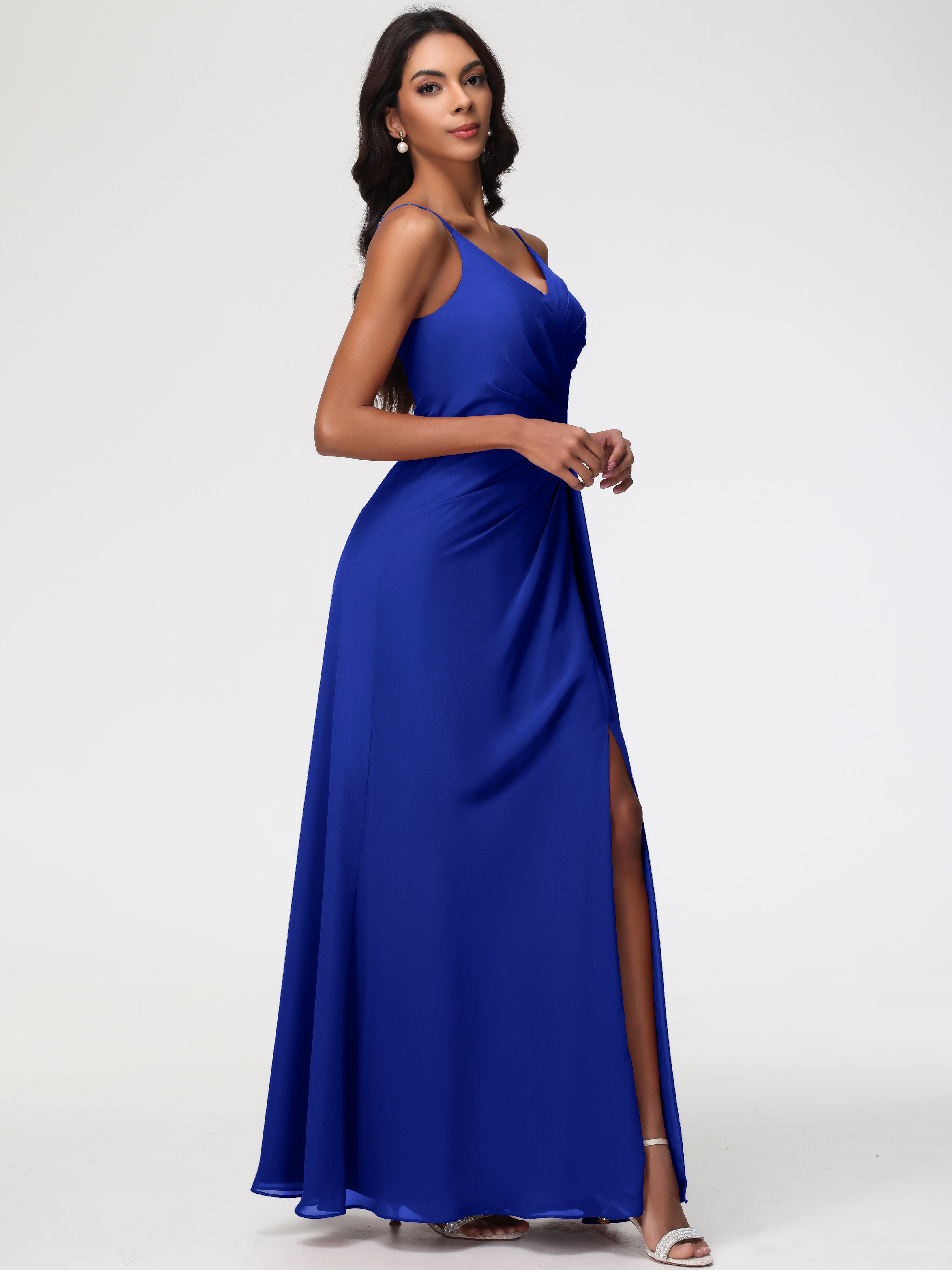 A-Line V-Neck Sleeveless Spaghetti Straps Pleats Chiffon Bridesmaid Dresses With Split (Copy)