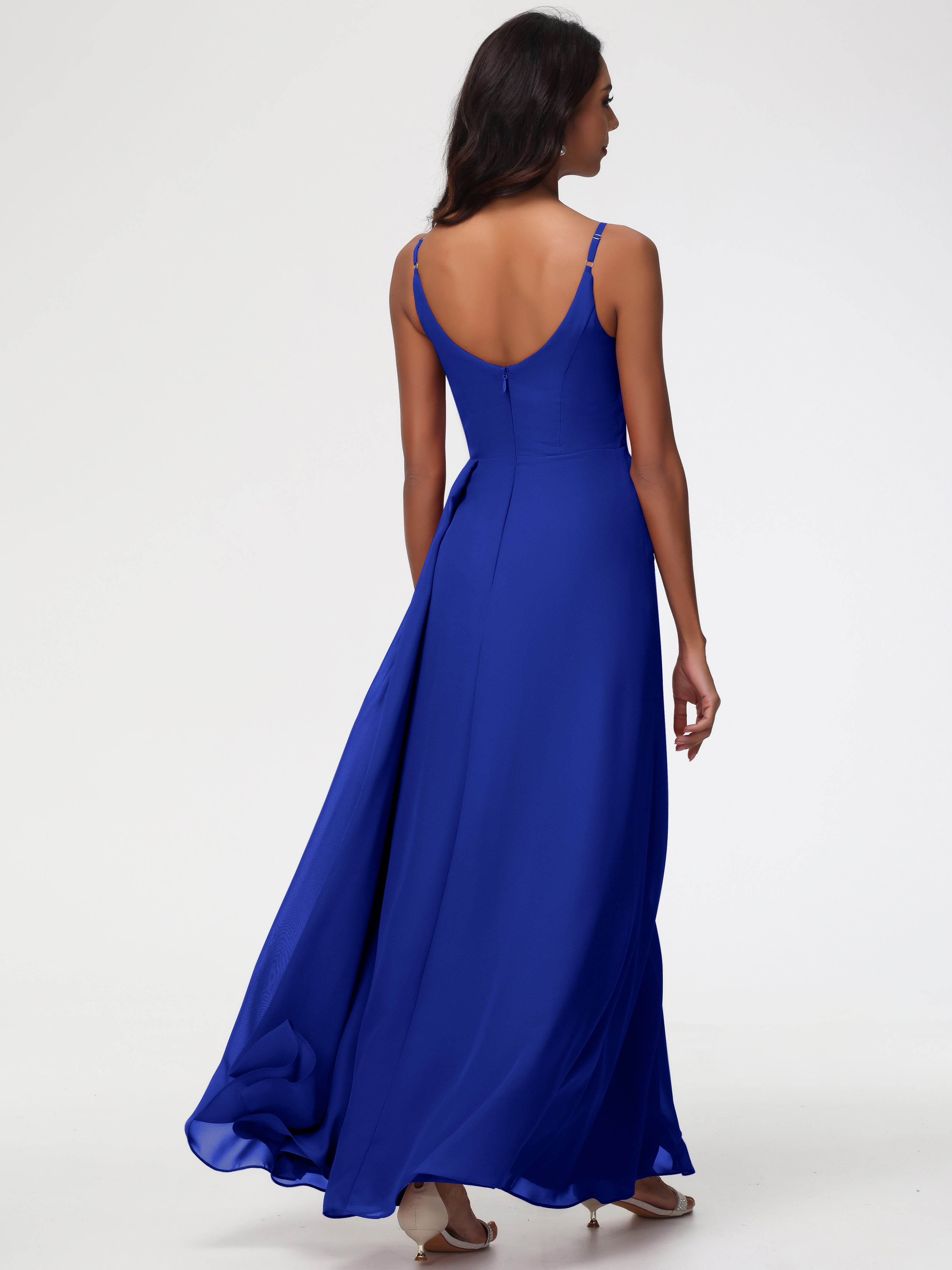 A-Line V-Neck Sleeveless Spaghetti Straps Pleats Chiffon Bridesmaid Dresses With Split (Copy)