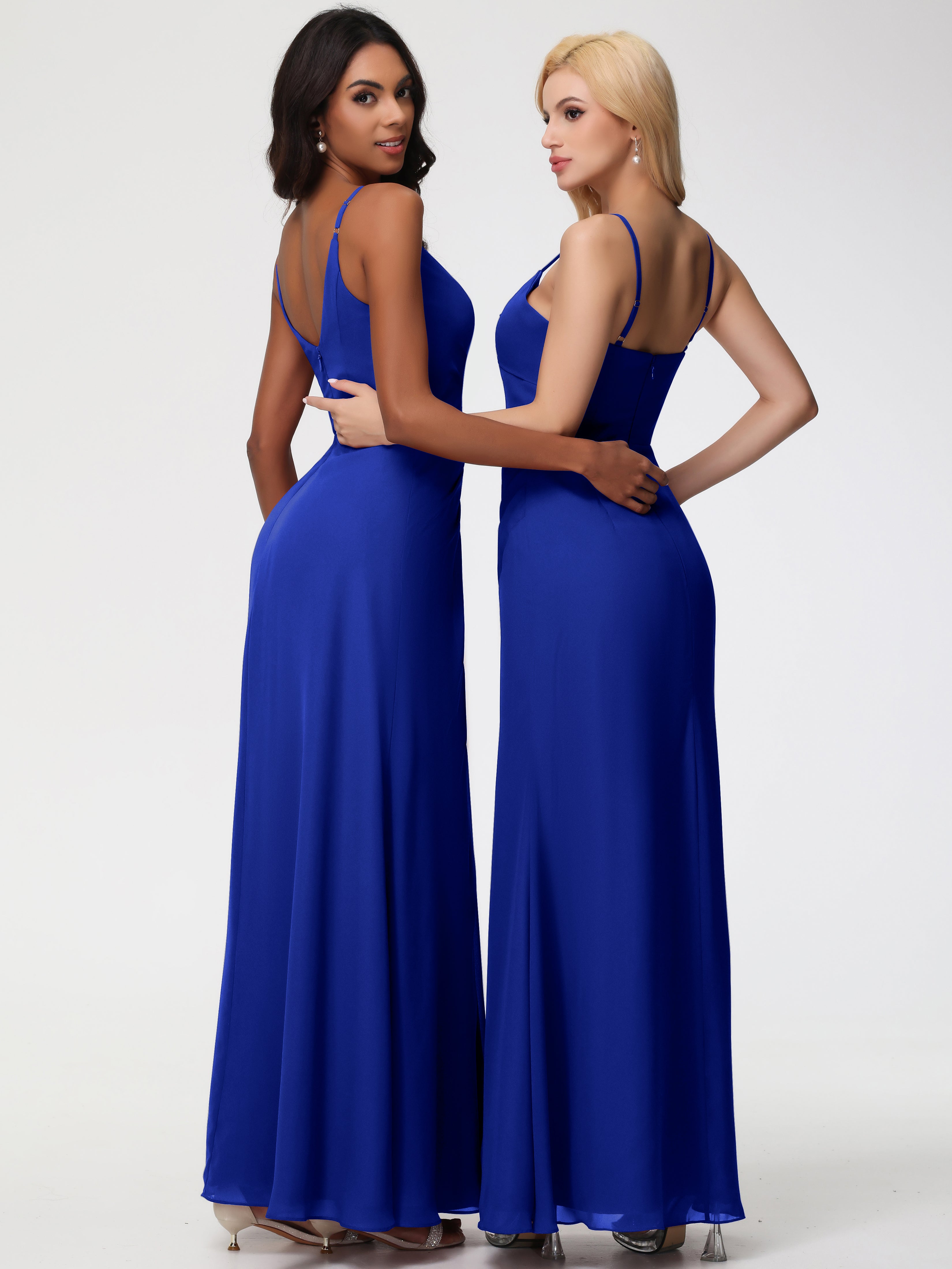 A-Line V-Neck Sleeveless Spaghetti Straps Pleats Chiffon Bridesmaid Dresses With Split (Copy)