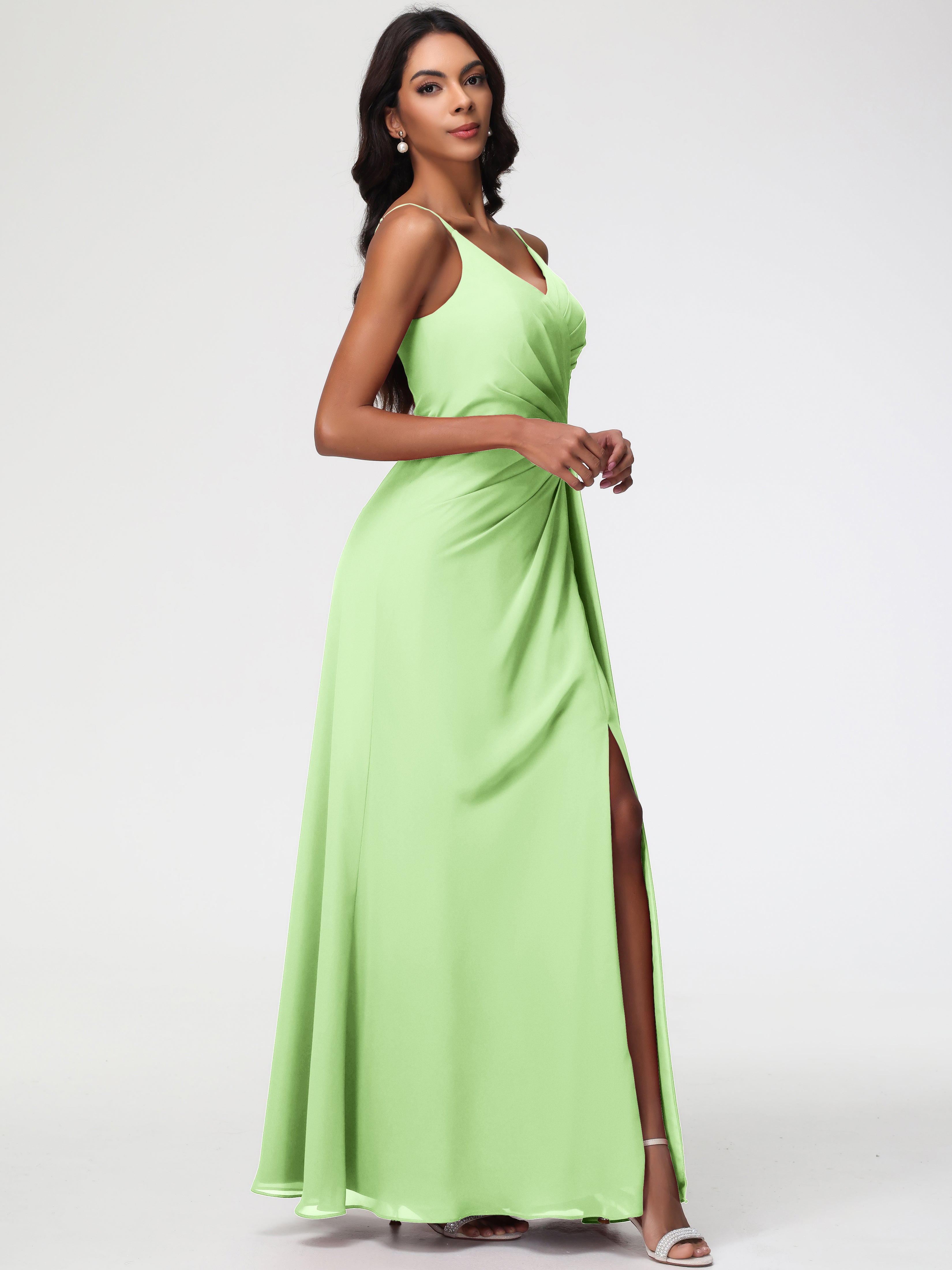 A-Line V-Neck Sleeveless Spaghetti Straps Pleats Chiffon Bridesmaid Dresses With Split (Copy)