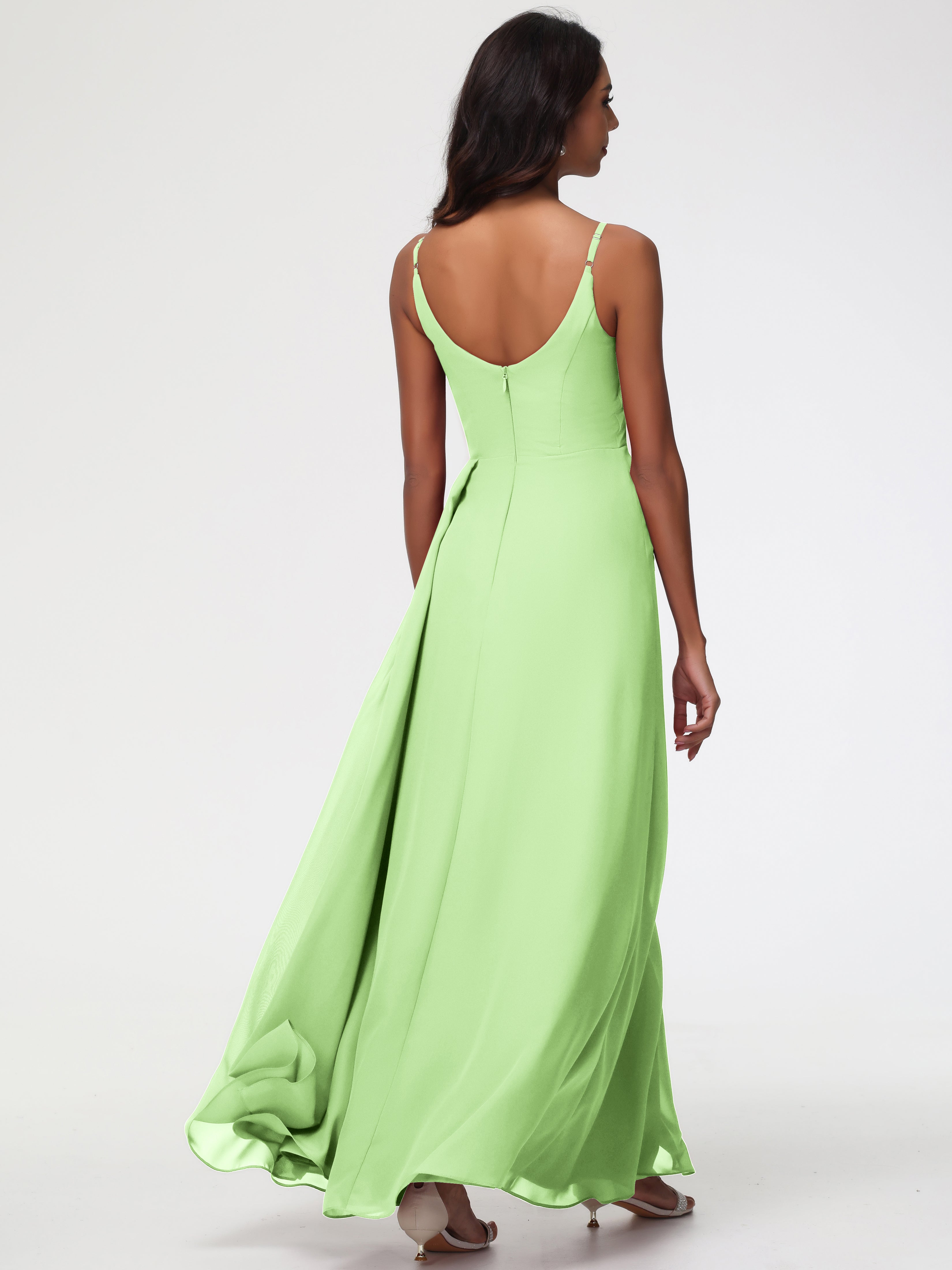 A-Line V-Neck Sleeveless Spaghetti Straps Pleats Chiffon Bridesmaid Dresses With Split (Copy)