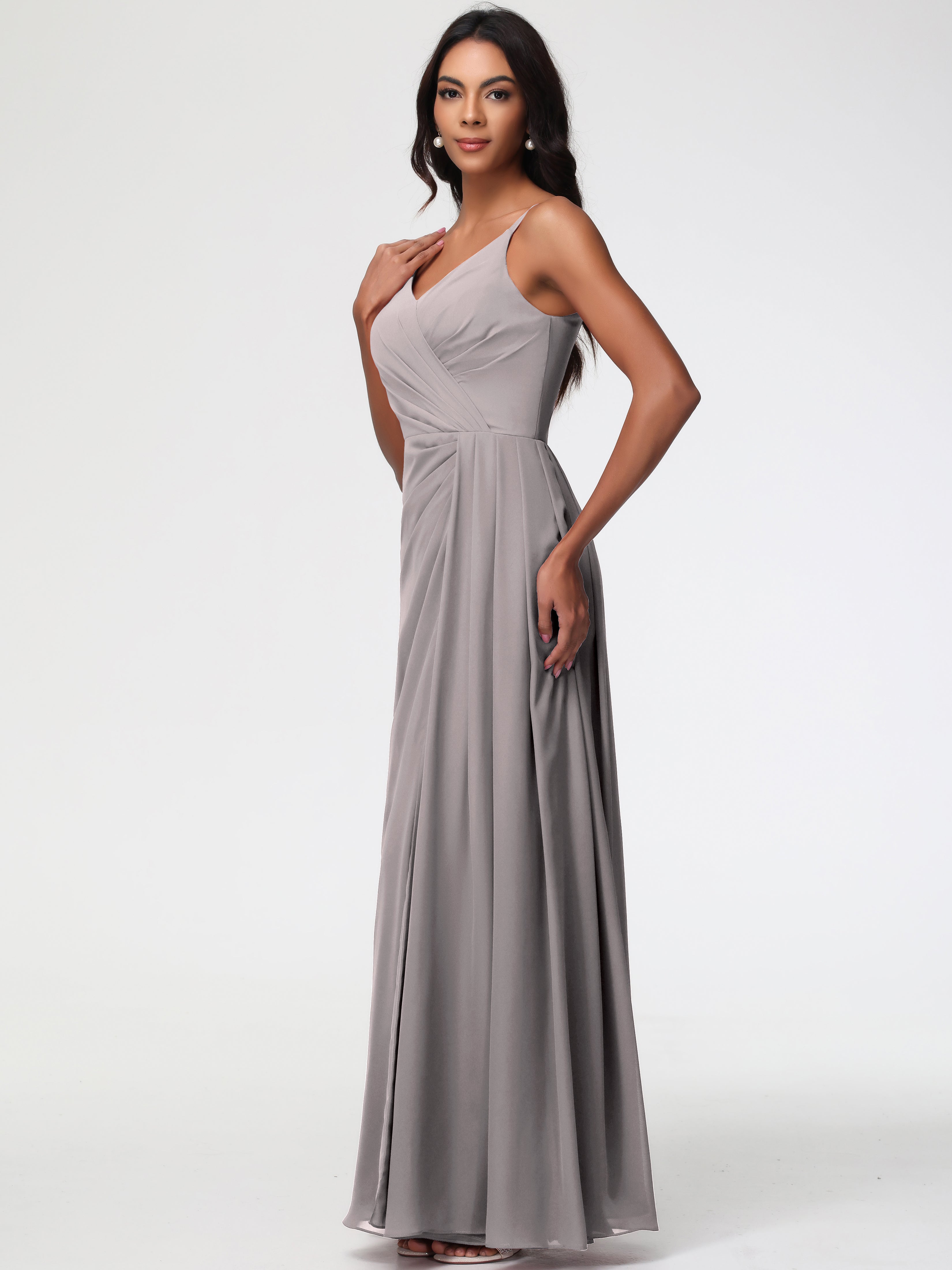 A-Line V-Neck Sleeveless Spaghetti Straps Pleats Chiffon Bridesmaid Dresses With Split (Copy)