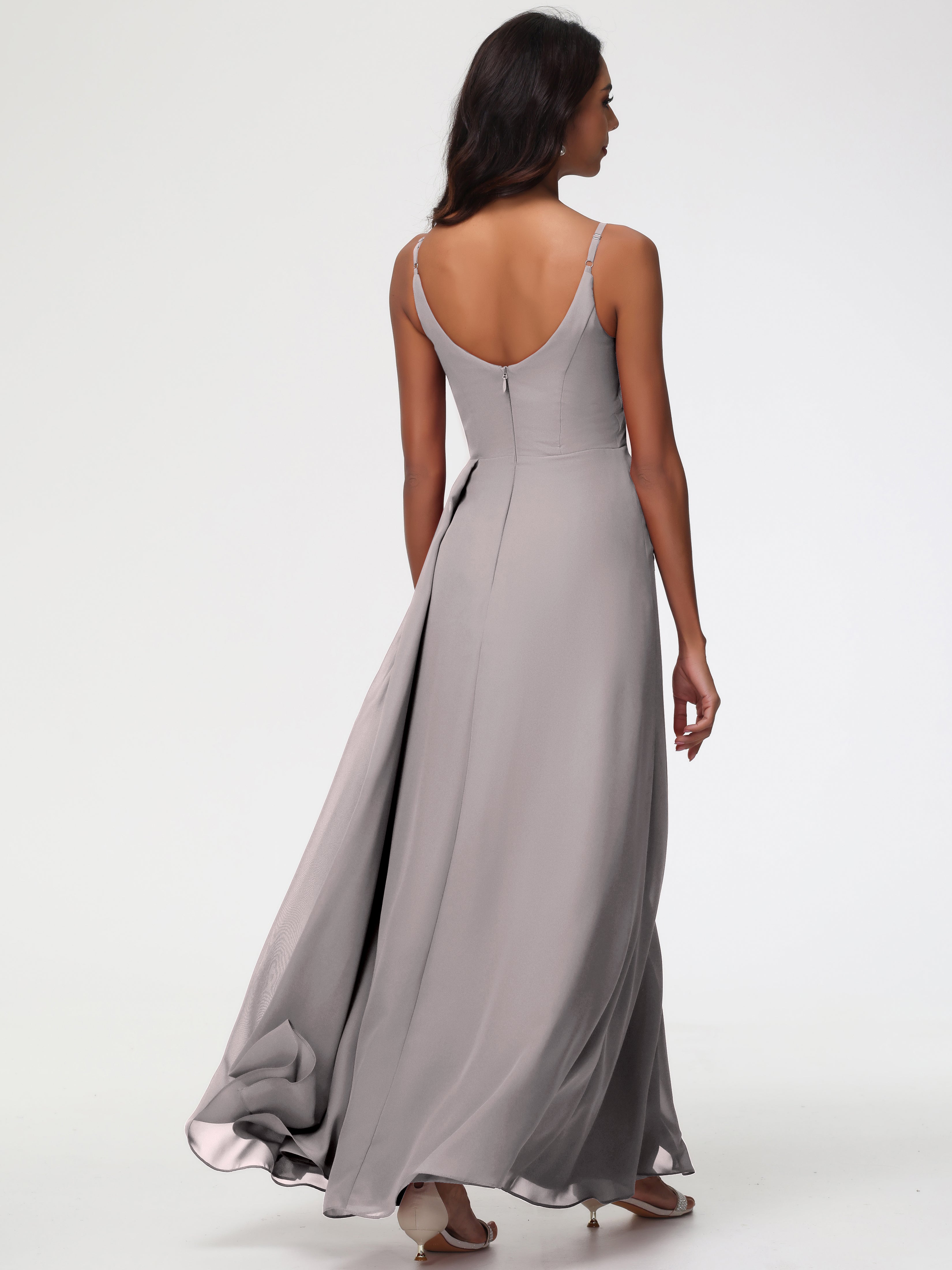 A-Line V-Neck Sleeveless Spaghetti Straps Pleats Chiffon Bridesmaid Dresses With Split (Copy)