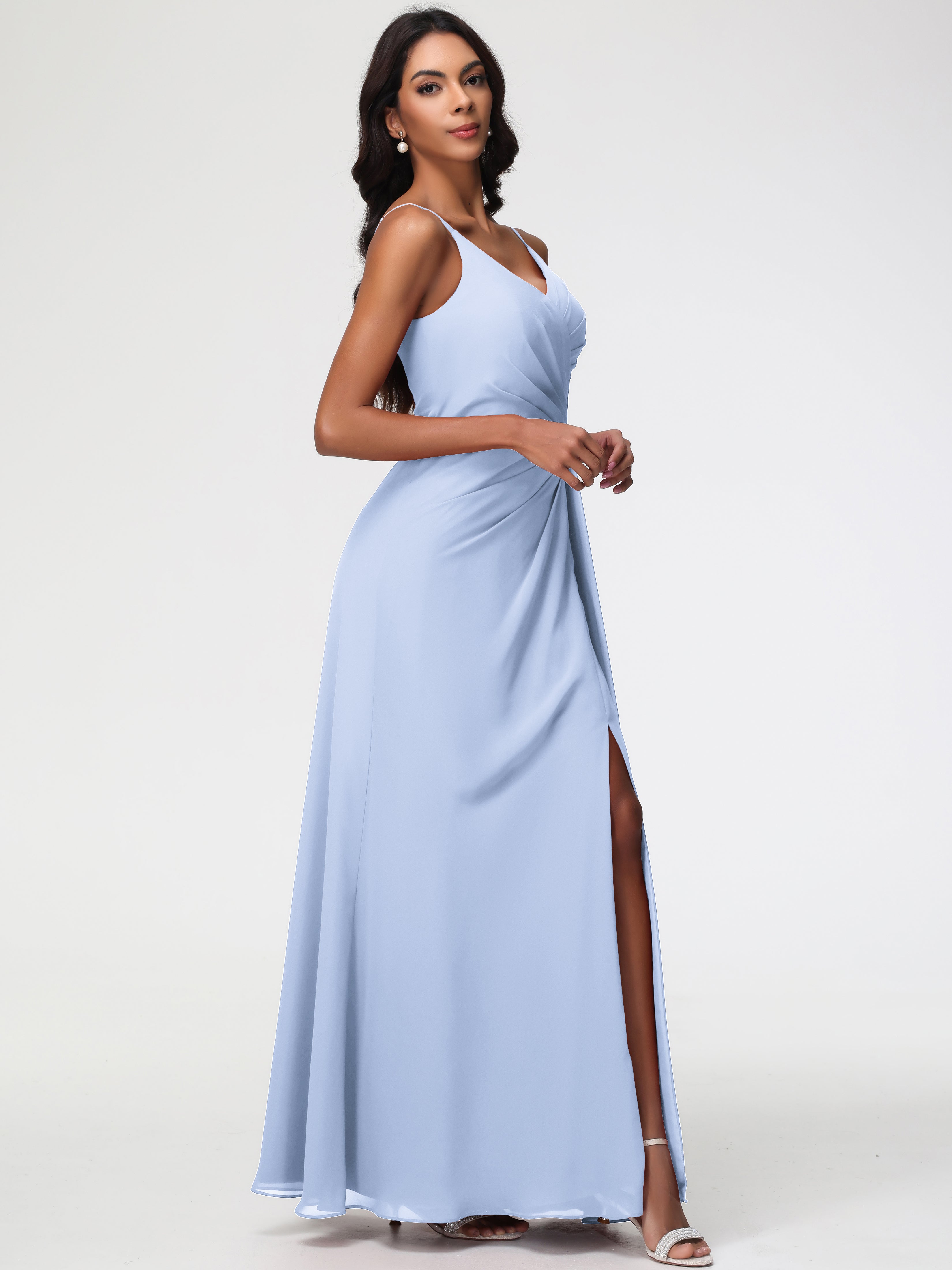 A-Line V-Neck Sleeveless Spaghetti Straps Pleats Chiffon Bridesmaid Dresses With Split (Copy)