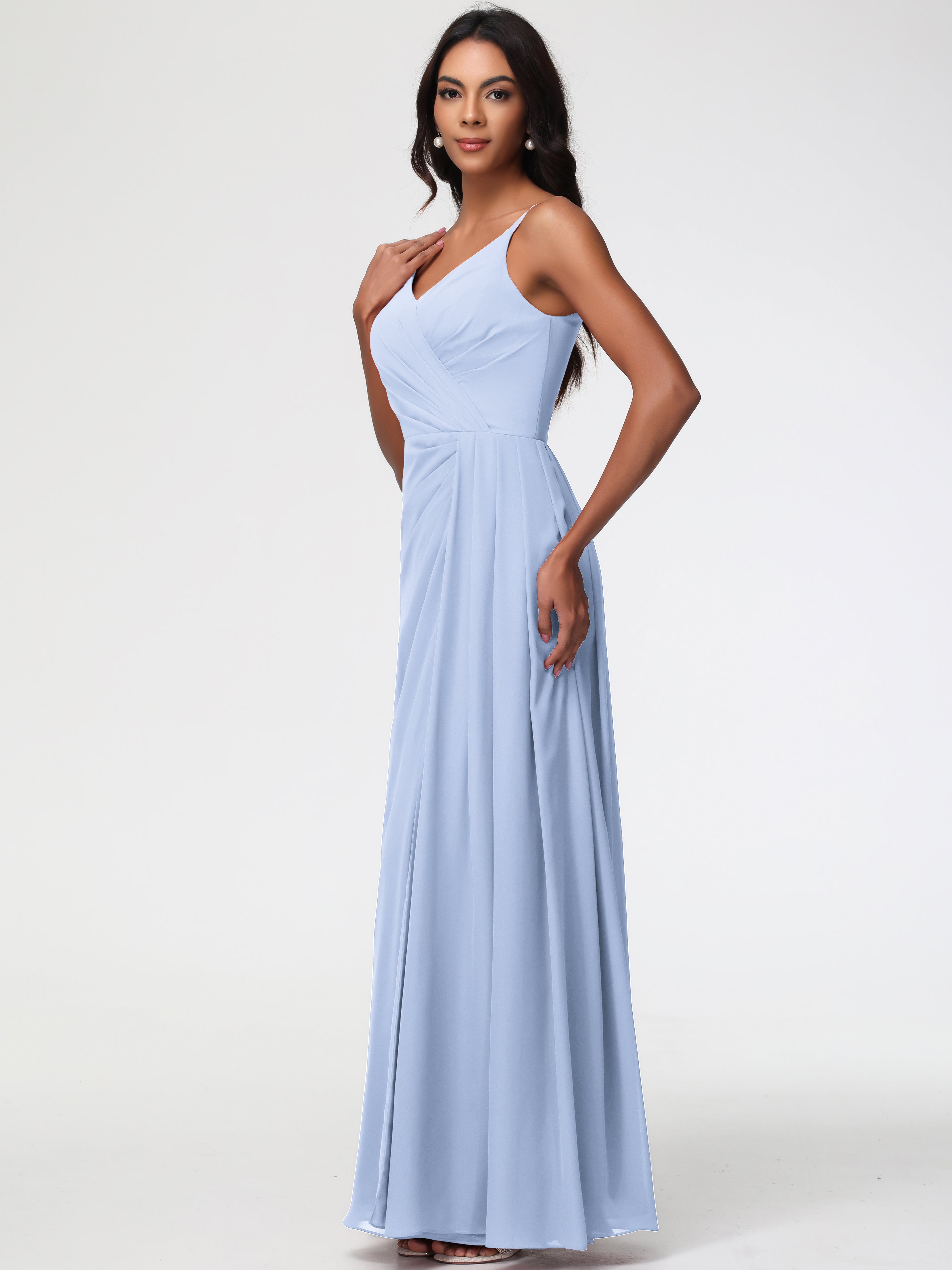 A-Line V-Neck Sleeveless Spaghetti Straps Pleats Chiffon Bridesmaid Dresses With Split (Copy)