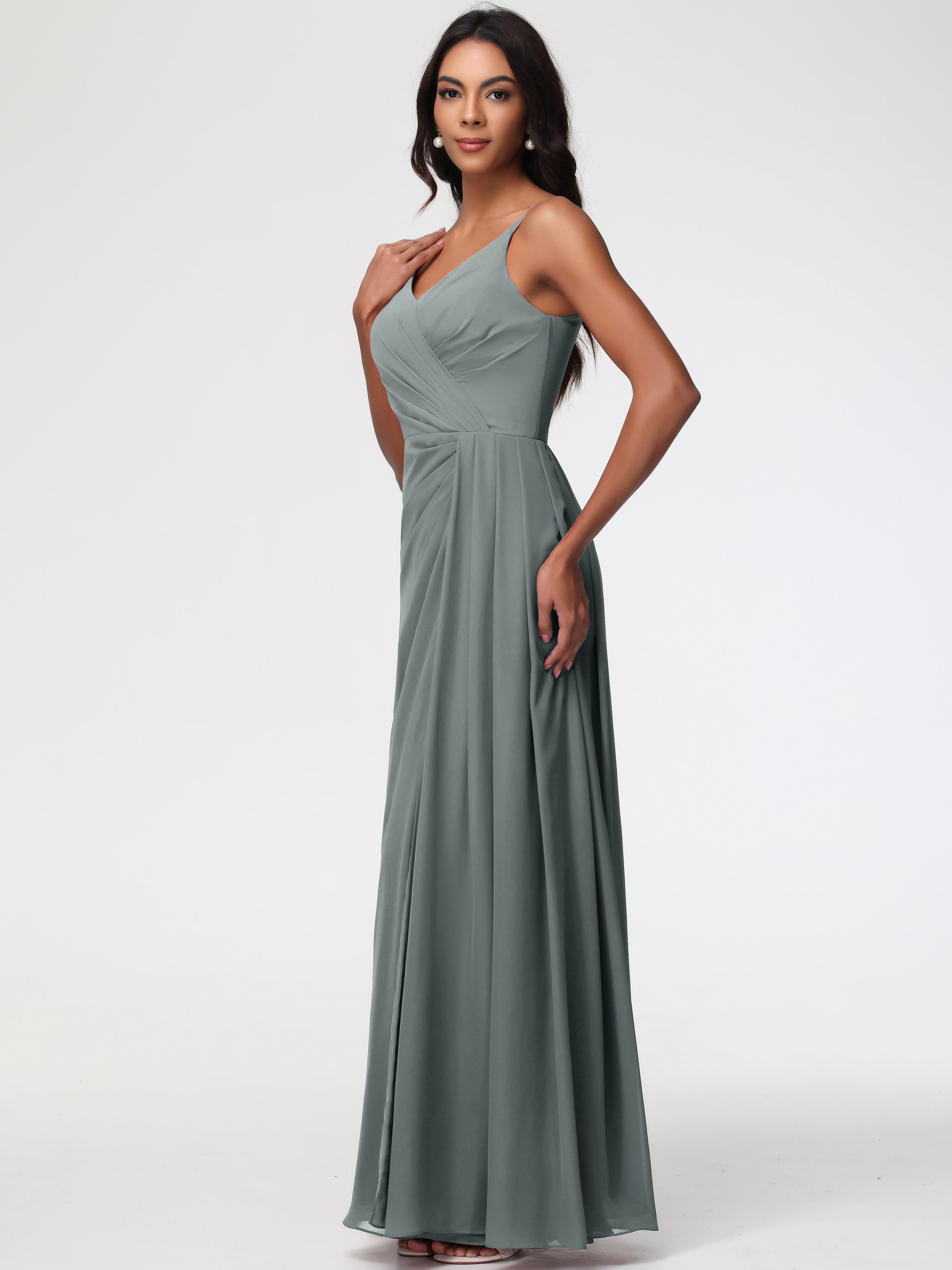 A-Line V-Neck Sleeveless Spaghetti Straps Pleats Chiffon Bridesmaid Dresses With Split (Copy)