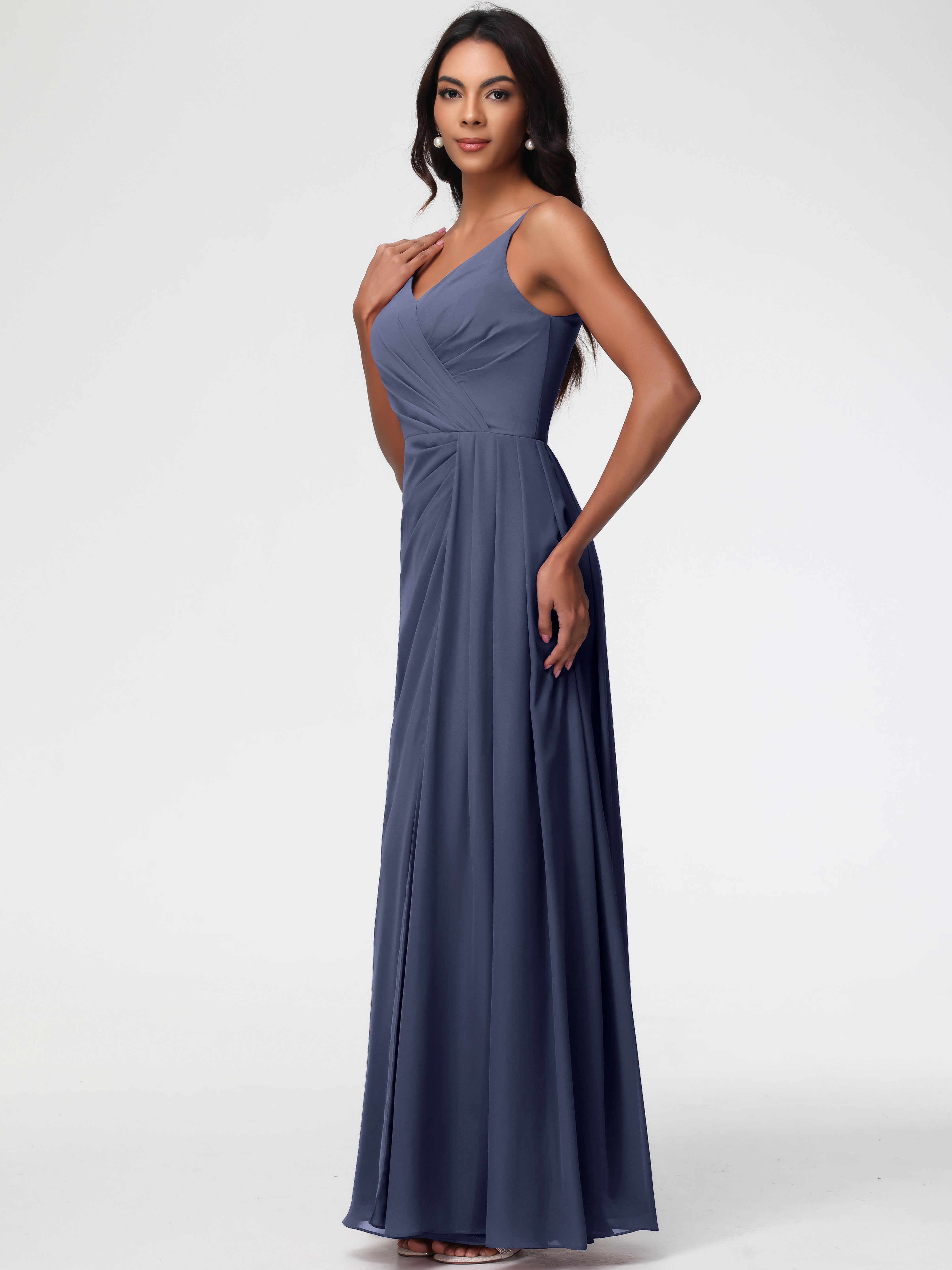 A-Line V-Neck Sleeveless Spaghetti Straps Pleats Chiffon Bridesmaid Dresses With Split (Copy)
