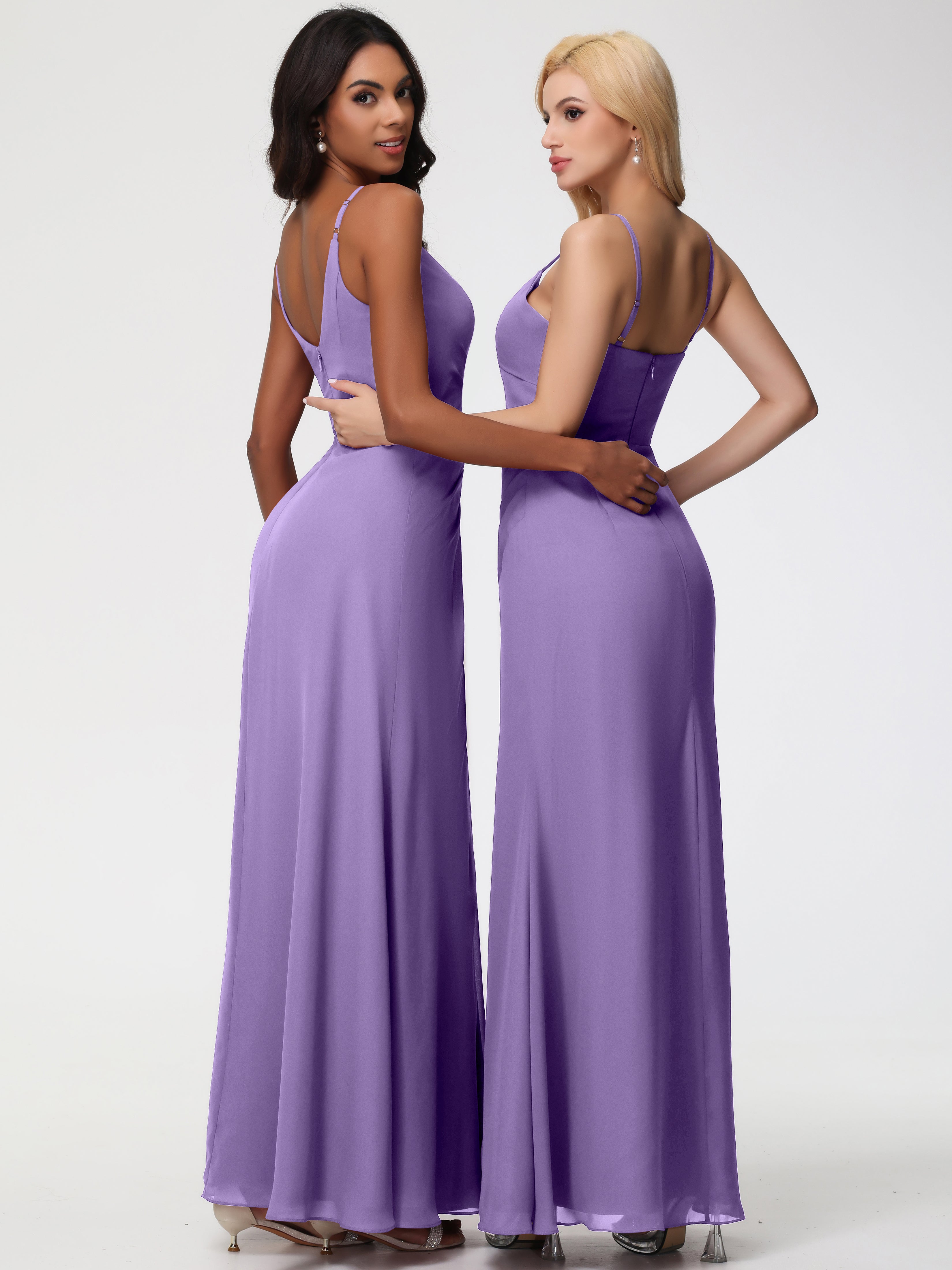A-Line V-Neck Sleeveless Spaghetti Straps Pleats Chiffon Bridesmaid Dresses With Split (Copy)