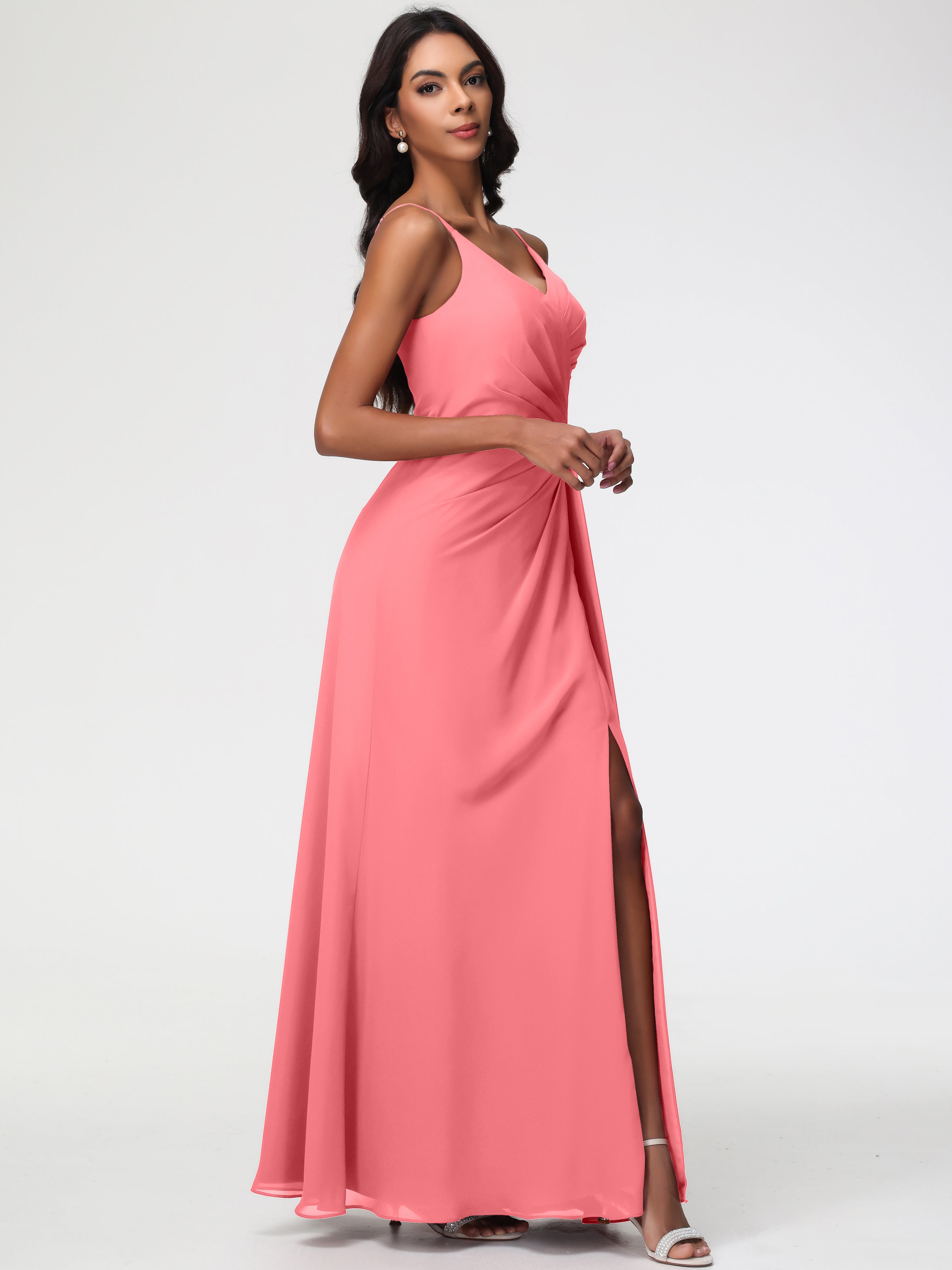 A-Line V-Neck Sleeveless Spaghetti Straps Pleats Chiffon Bridesmaid Dresses With Split (Copy)