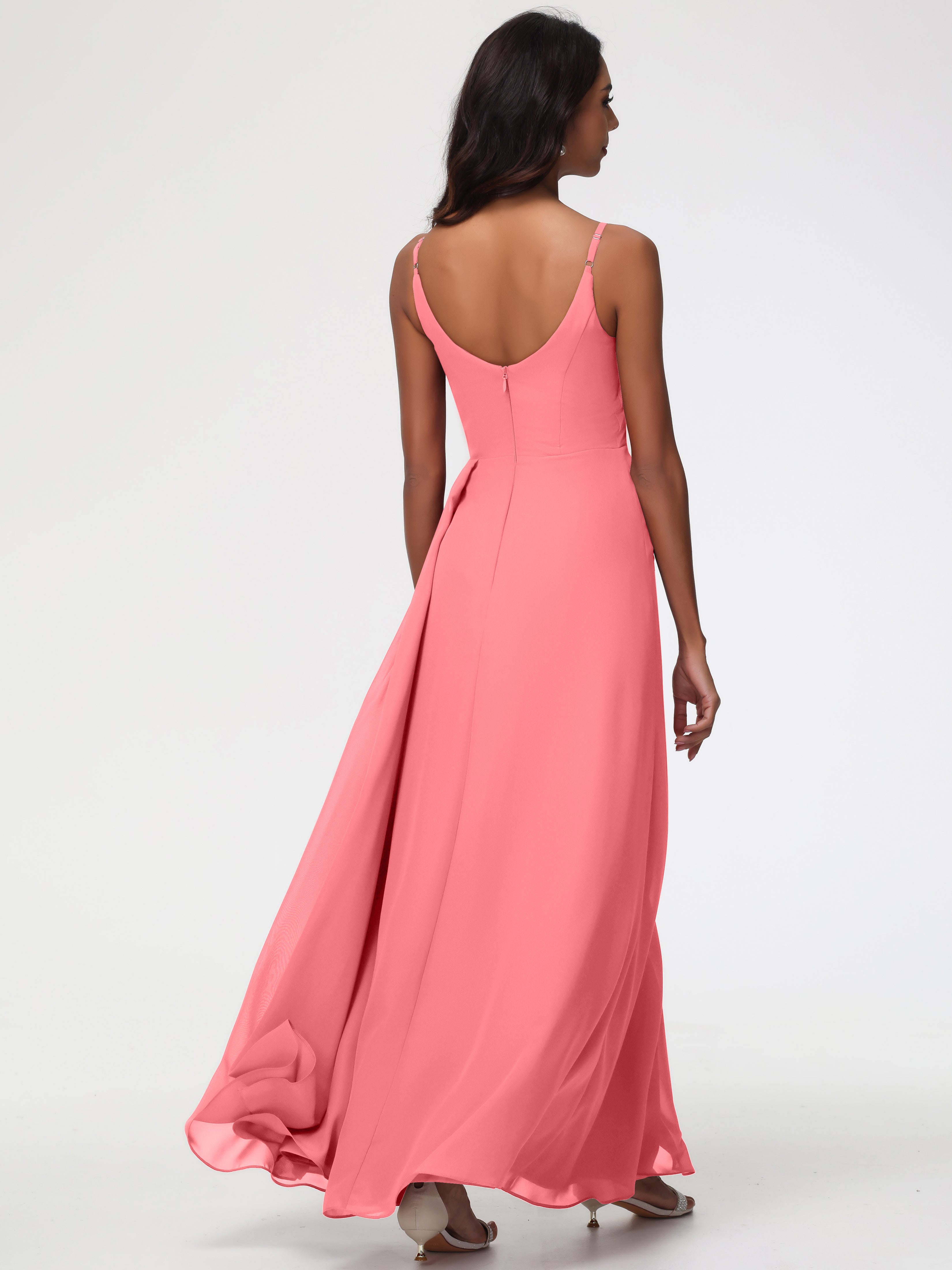 A-Line V-Neck Sleeveless Spaghetti Straps Pleats Chiffon Bridesmaid Dresses With Split (Copy)