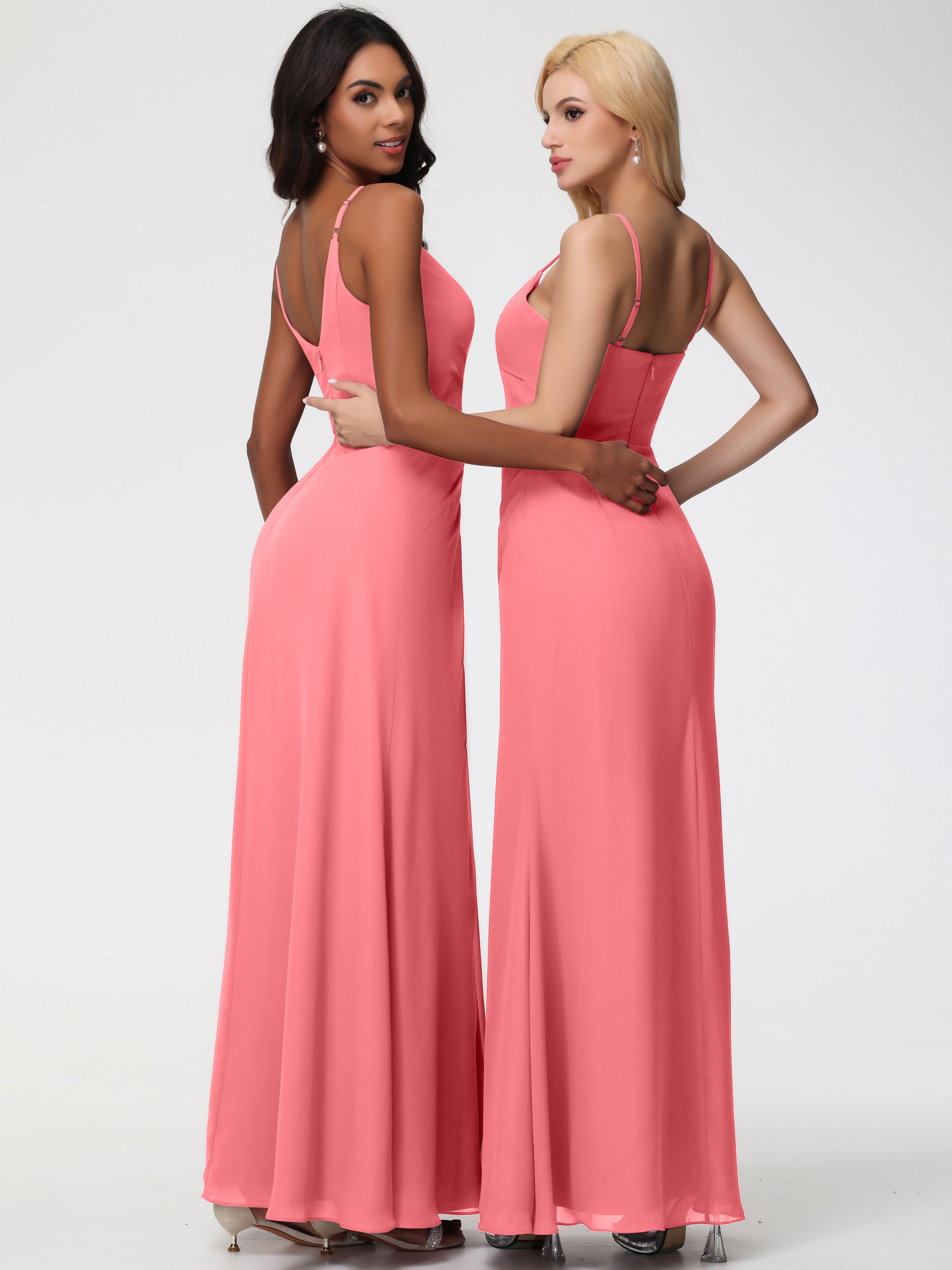 A-Line V-Neck Sleeveless Spaghetti Straps Pleats Chiffon Bridesmaid Dresses With Split (Copy)