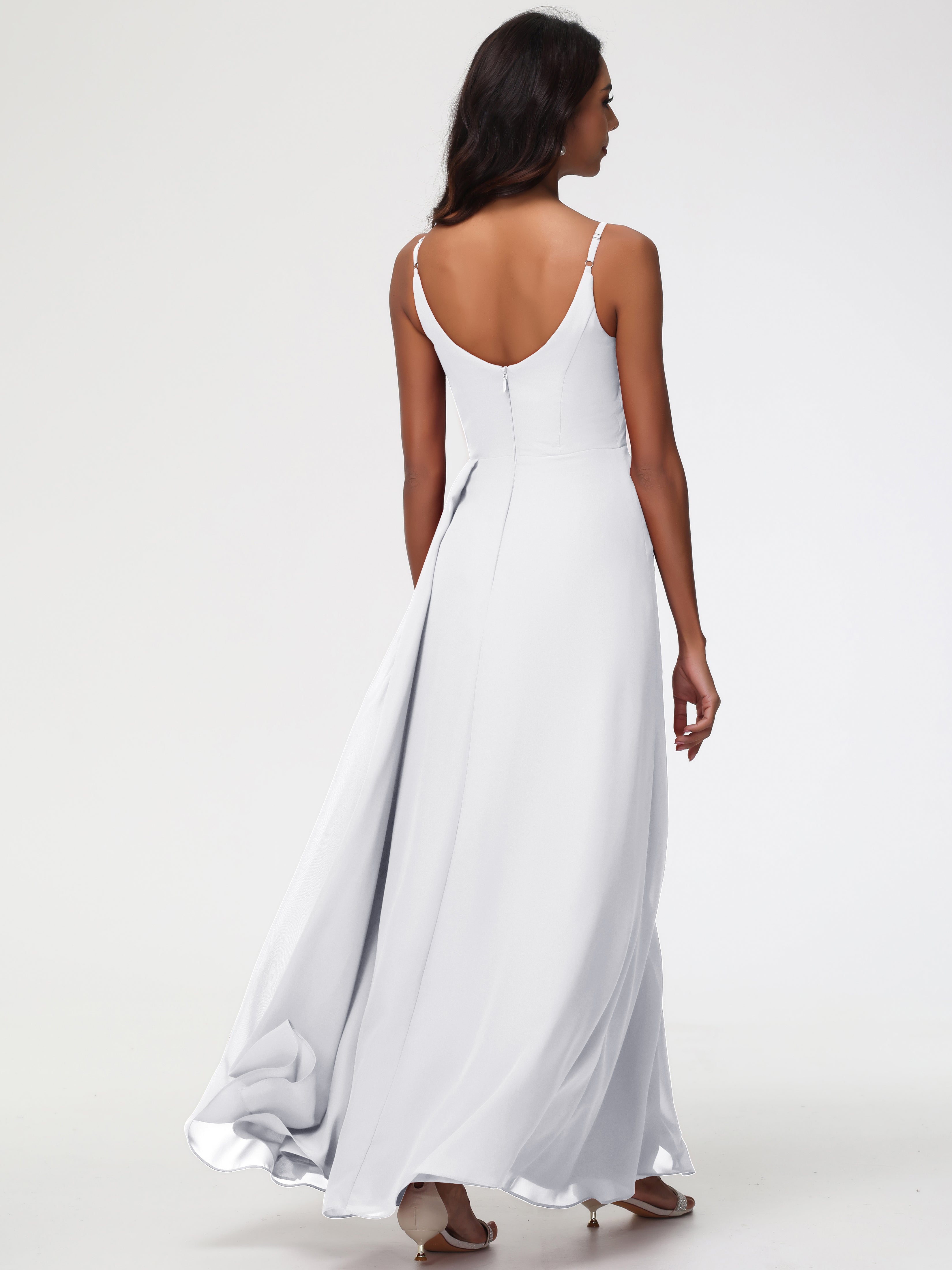 A-Line V-Neck Sleeveless Spaghetti Straps Pleats Chiffon Bridesmaid Dresses With Split (Copy)