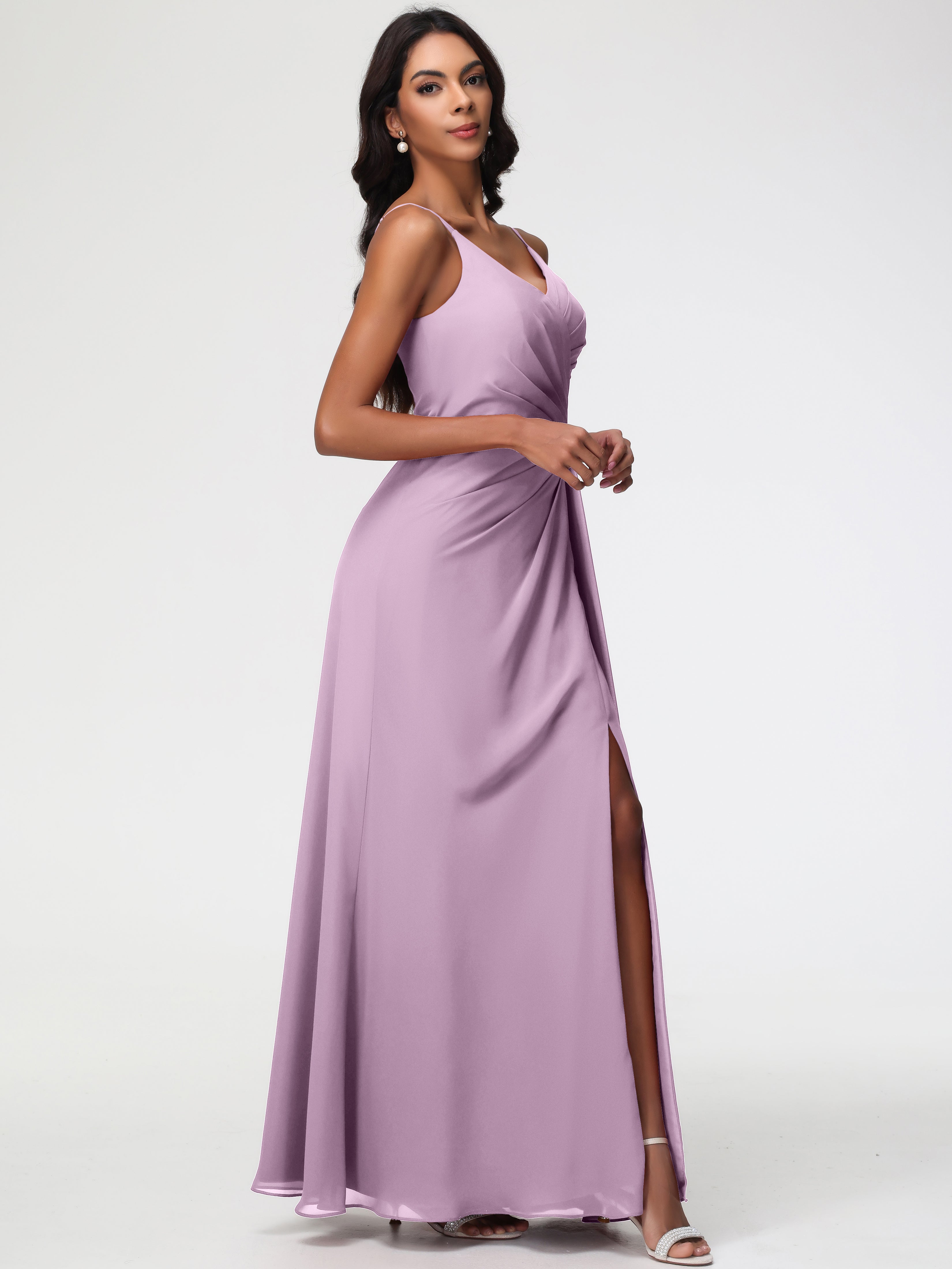 A-Line V-Neck Sleeveless Spaghetti Straps Pleats Chiffon Bridesmaid Dresses With Split (Copy)