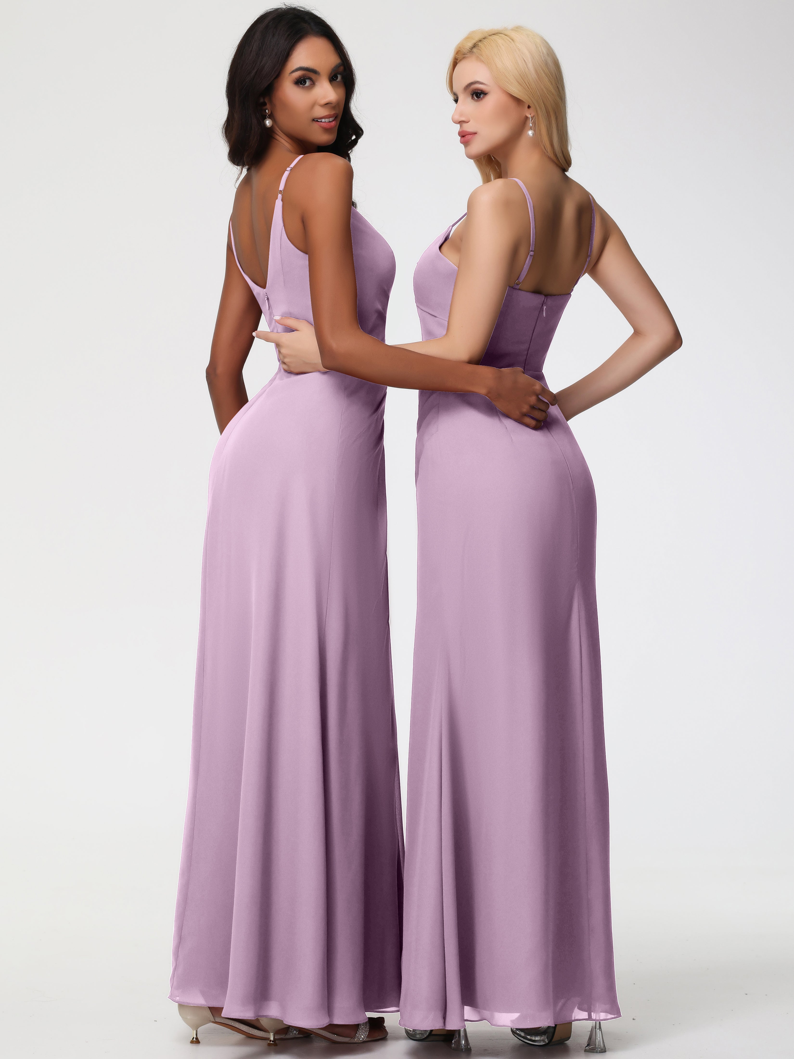 A-Line V-Neck Sleeveless Spaghetti Straps Pleats Chiffon Bridesmaid Dresses With Split (Copy)
