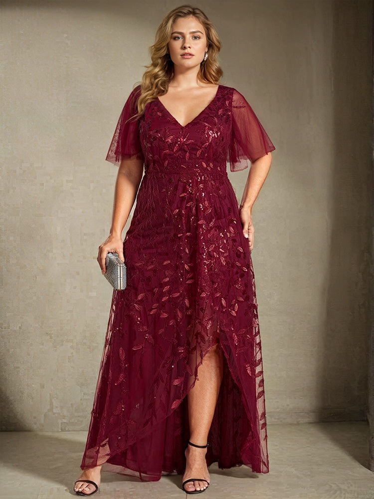 Plus Size V-Neck Short Sleeves Sequin Mother of the Bride Dresses