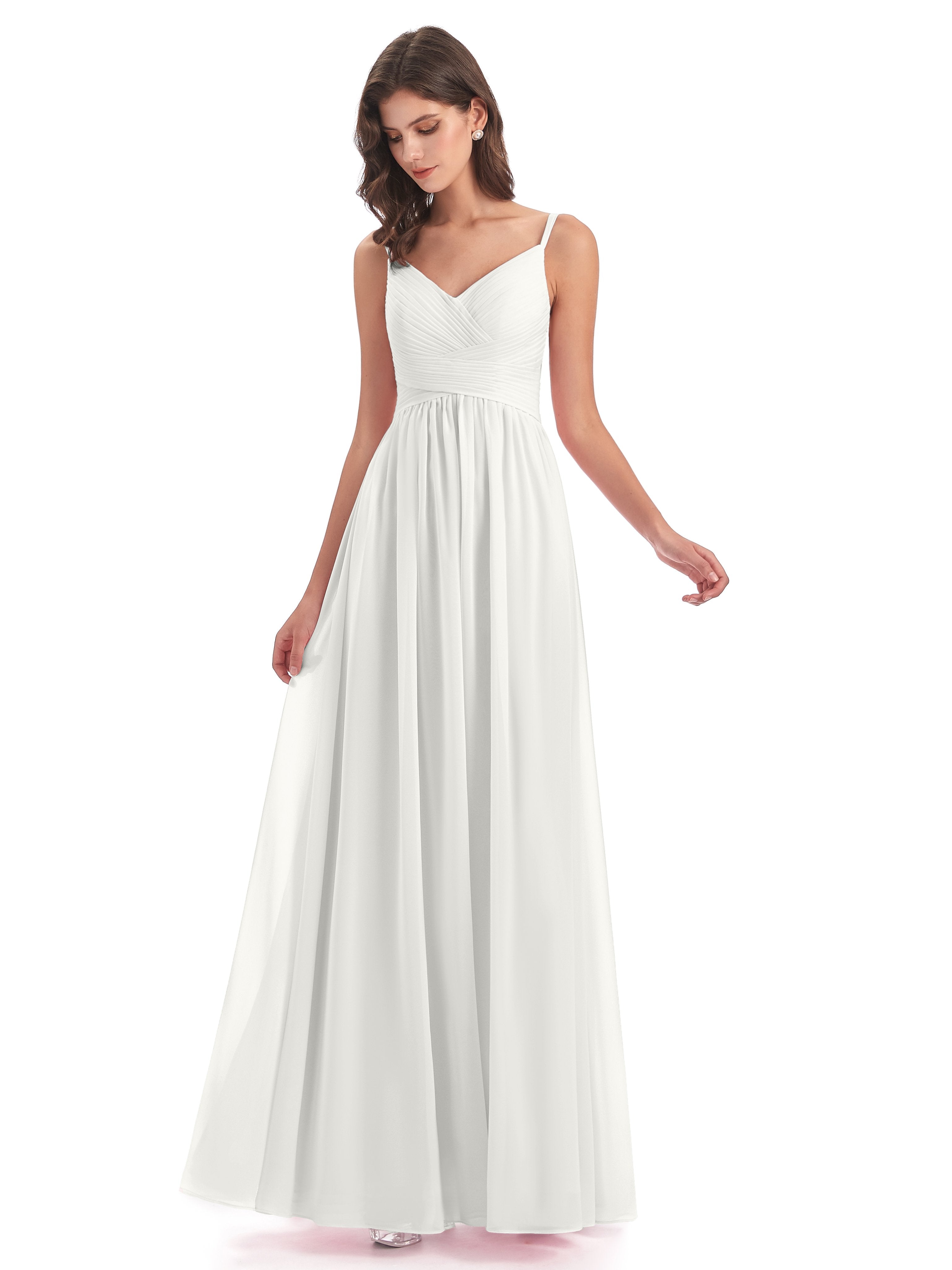 Chiffon Ivory Bridesmaid Dresses Poppy Simple Spaghetti Straps Pleatin