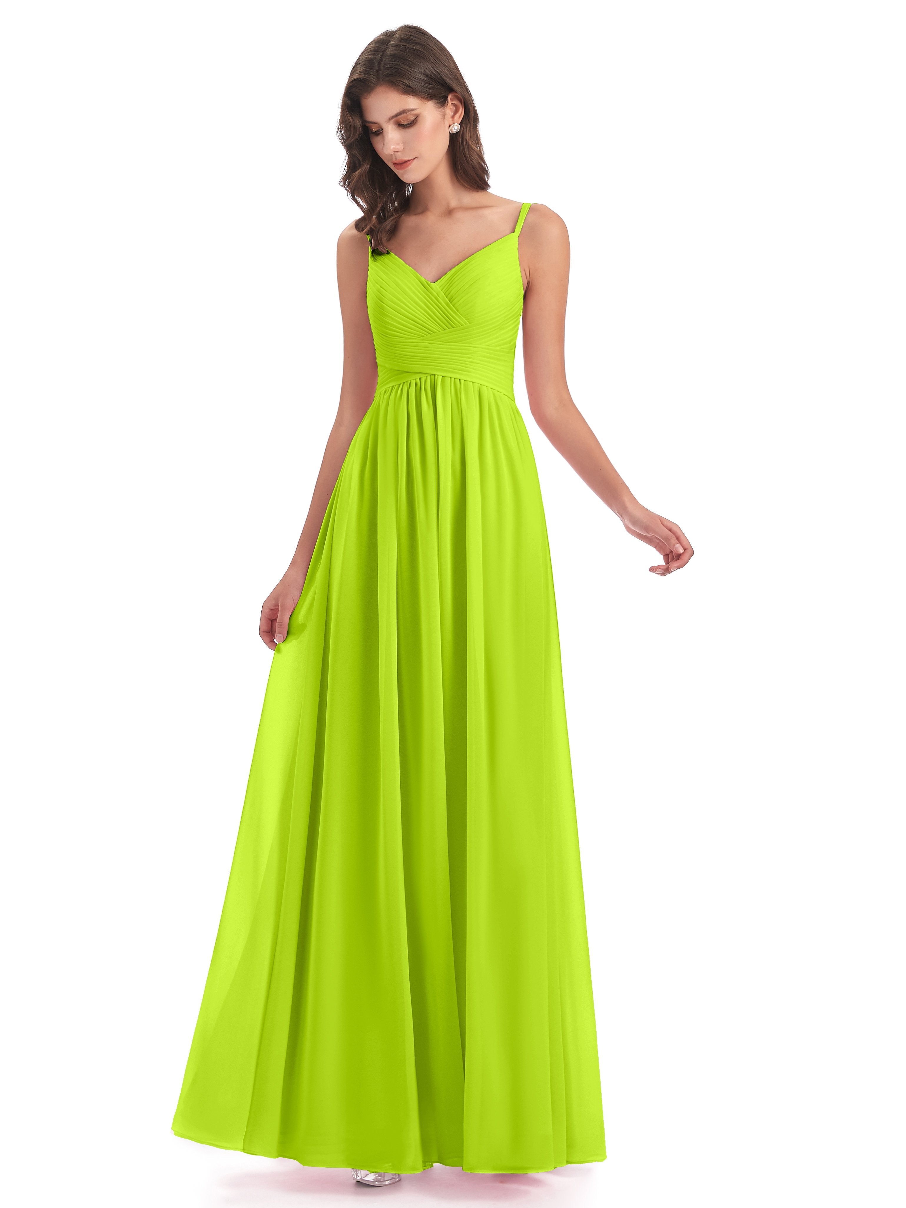 lime green maid of honor dresses Wedding Bridesmaid Flowy One Shoulder Long Sleeves Floor Length Chiffon Bridesmaid Dresses Crafted from high Leia Modest Sweetheart Pleated Chiffon