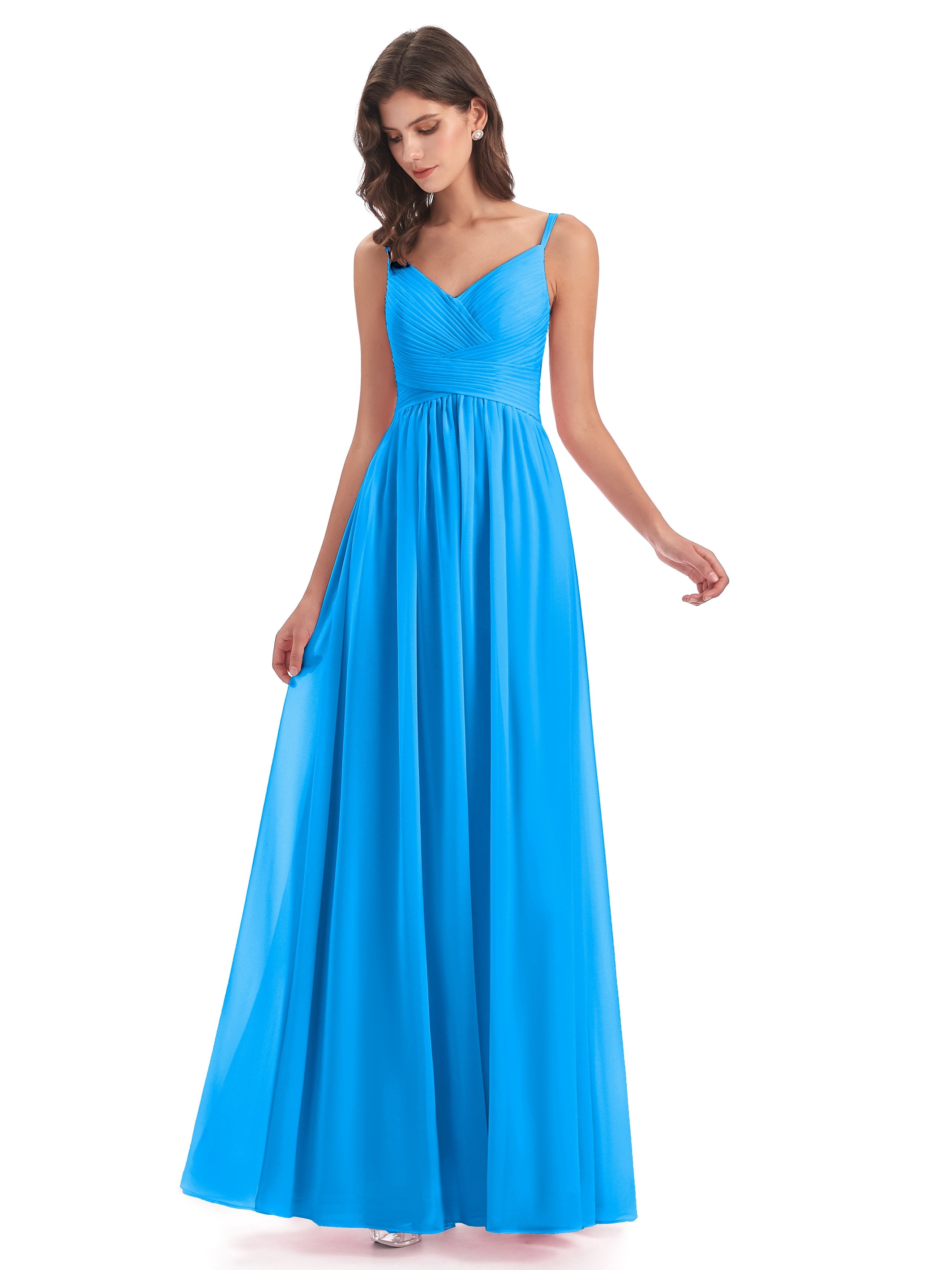 Ocean Blue Bridesmaid Dresses Poppy Simple Spaghetti Straps Pleating L