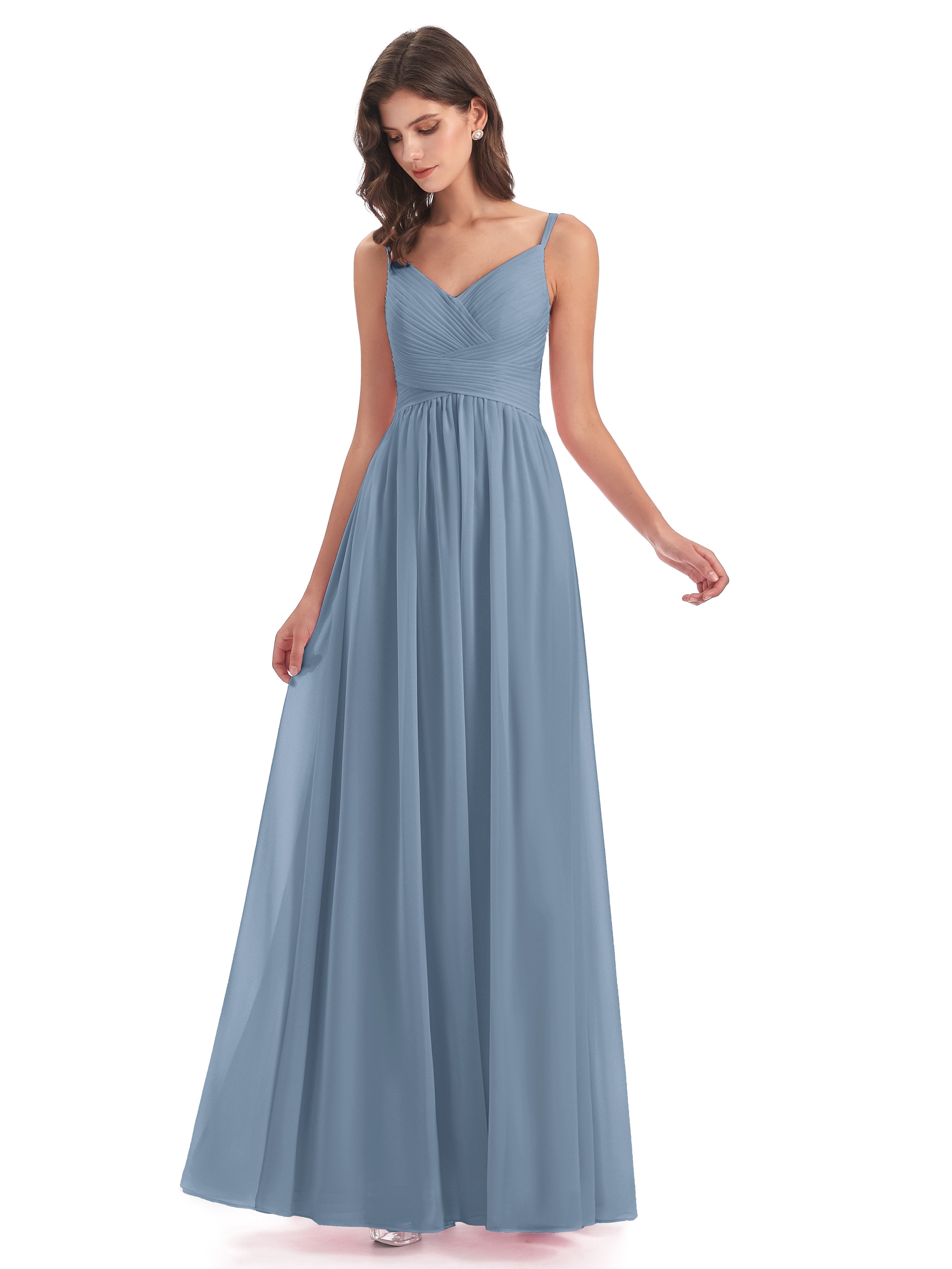Chiffon Slate Blue Bridesmaid Dresses Poppy Simple Spaghetti Straps Pl