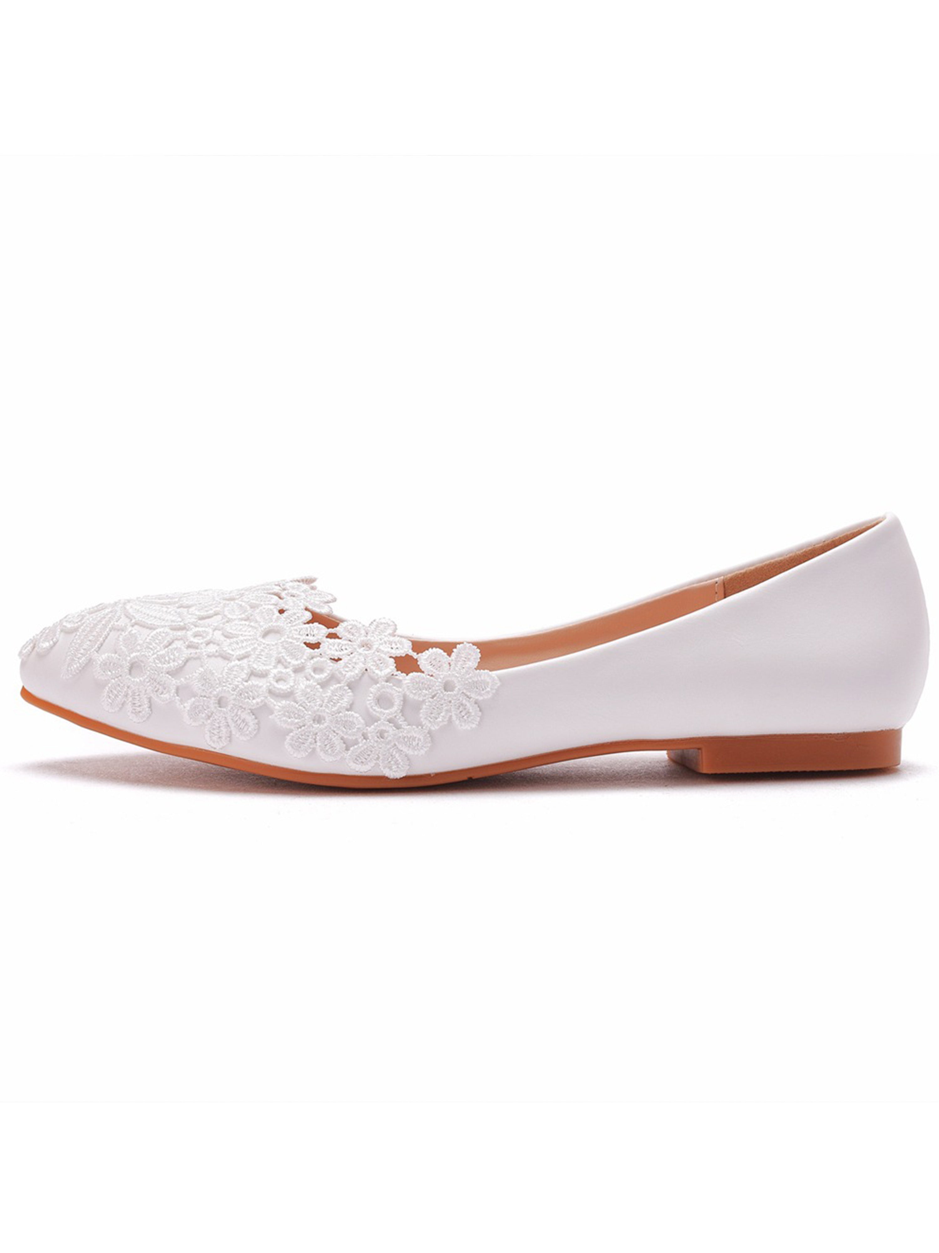 Flat Lace Wedding Shoes White Pointed Casual Flat Heels