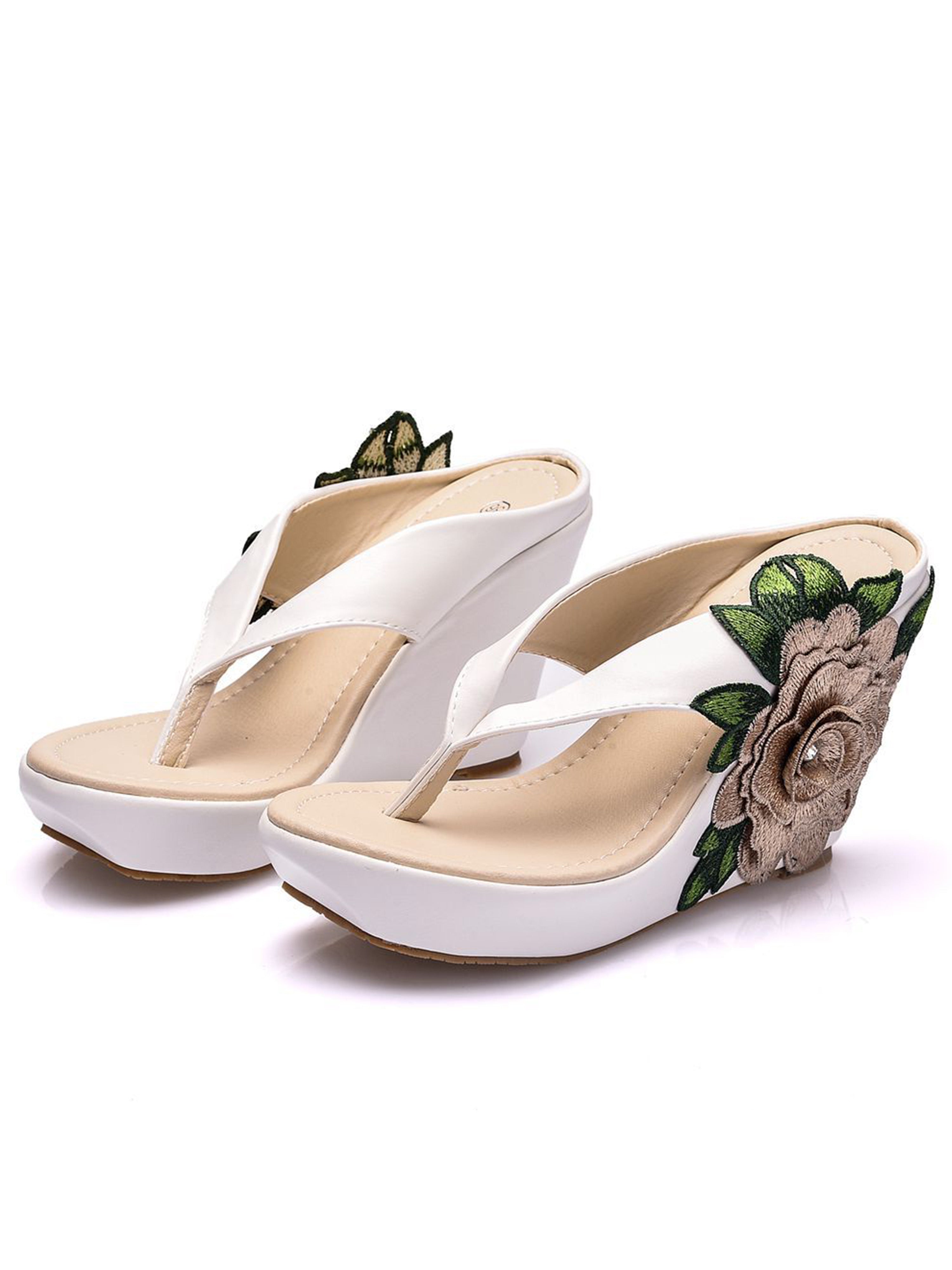 Waterproof Platform Slope Heel Sandals Beach Herringbone Clip On Slippers