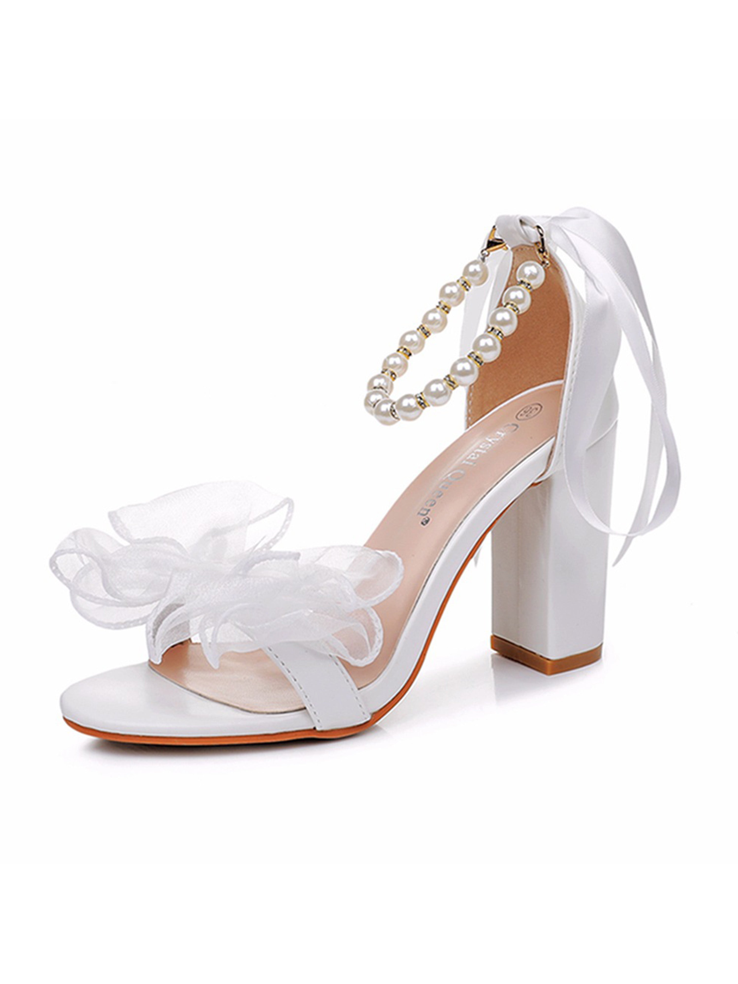 Bow Block Heels Beaded Floating Strap Sandals Female